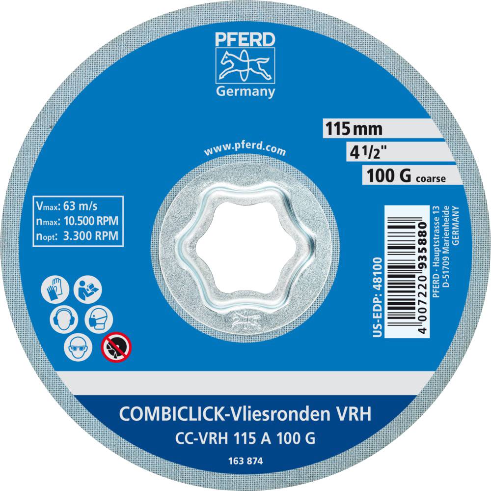 PFERD 42000052 COMBICLICK harte Vliesronde CC Ø 115mm A 100G zum Feinschliff & Finish für Winkelschleifer Durchmesser 115mm