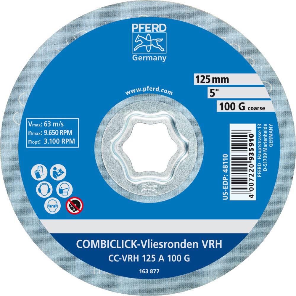 PFERD TOOLS 42000062 COMBICLICK harte Vliesronde CC Ø 125mm A 100G zum Feinschliff & Finish für Winkelschleifer Durchmesser 125mm