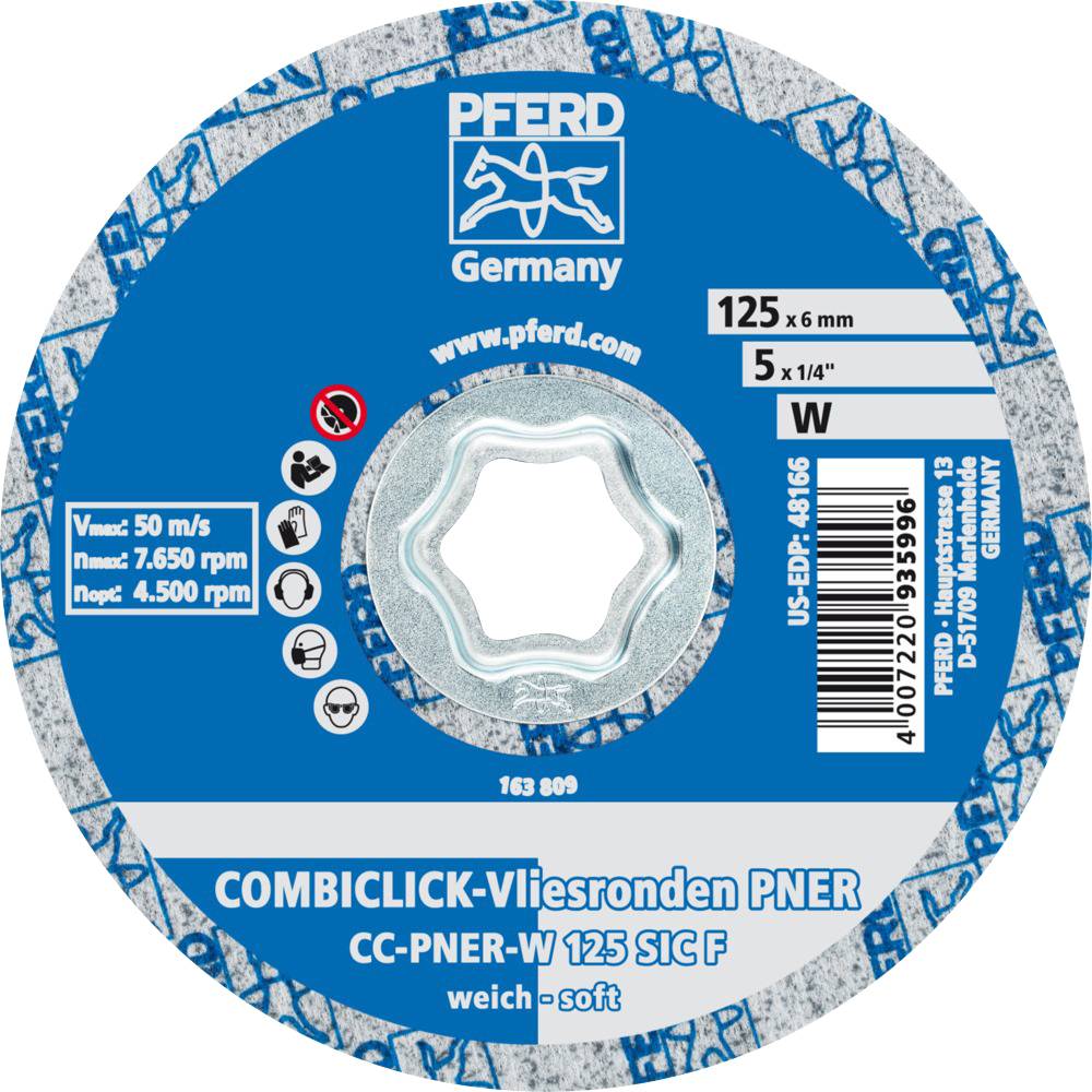 PFERD 42002056 COMBICLICK verpresste Vliesronde CC PNER Ø 125mm Weich SiC Fein für Finish Durchmesser 125mm