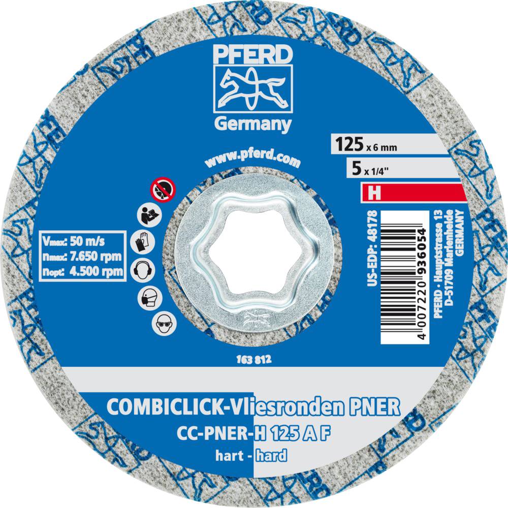 PFERD 42002192 COMBICLICK verpresste Vliesronde CC PNER Ø 125mm Hart A Fein für Finish Durchmesser 125mm