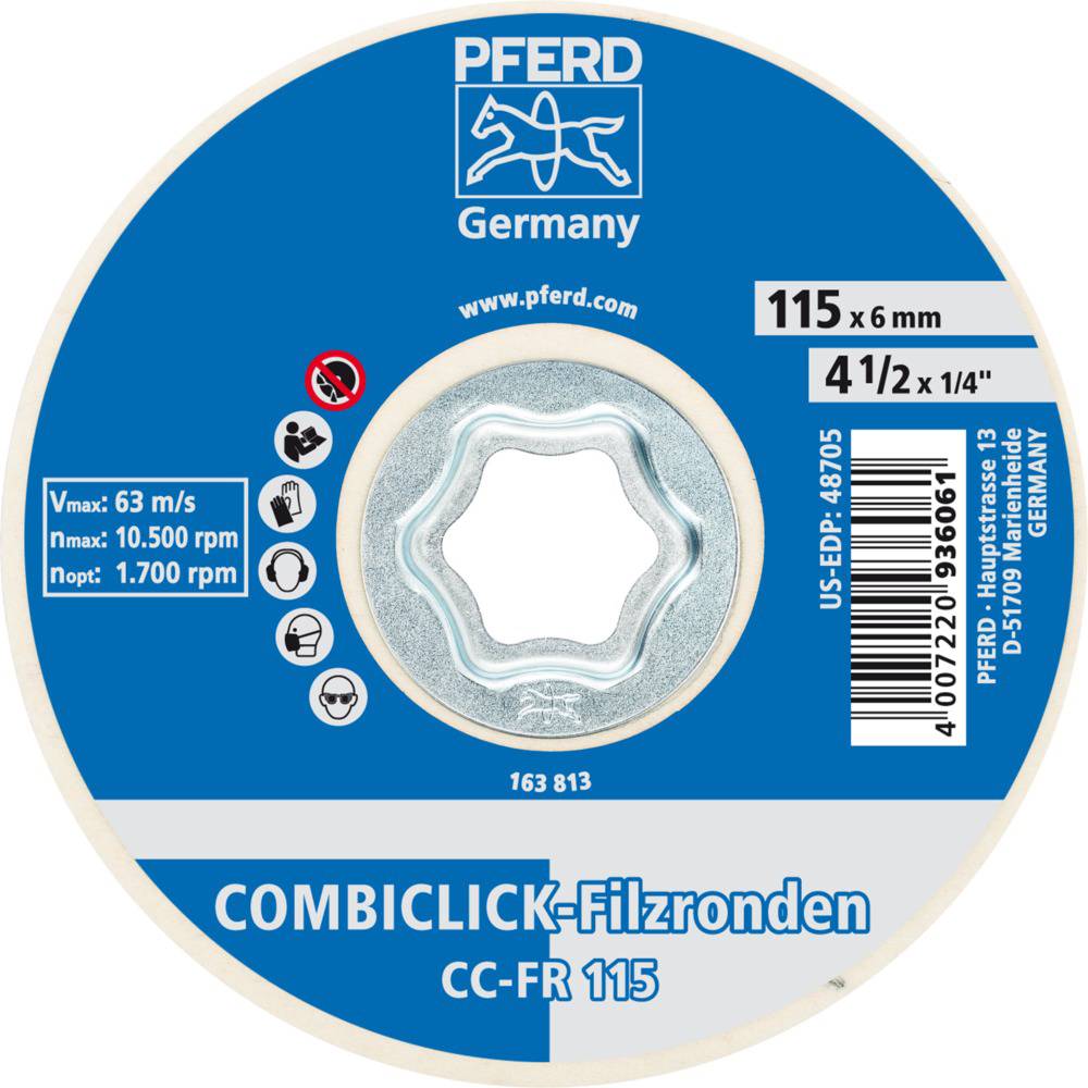 PFERD 42003015 COMBICLICK Filzronden CC-FR Ø 115mm für Vor-und Hochglanzpolitur für Winkelschleifer Durchmesser 115mm