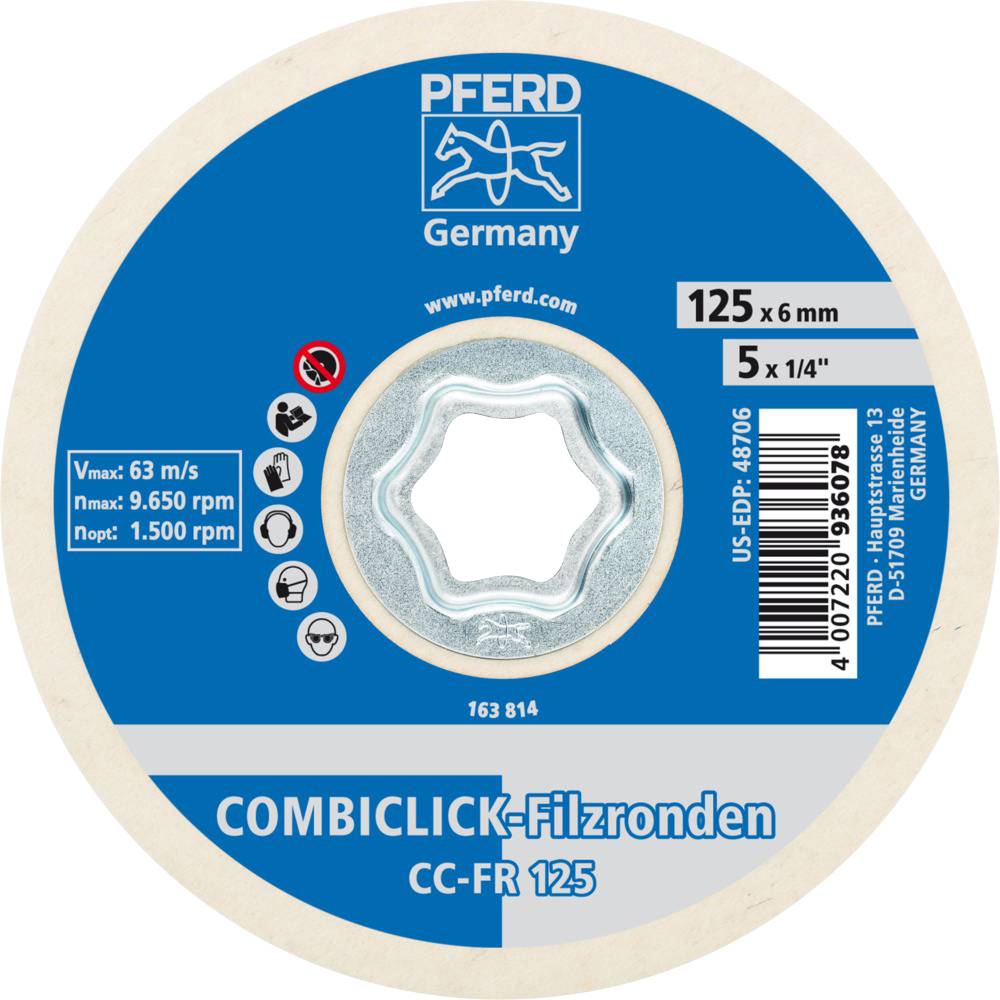 PFERD 42003025 COMBICLICK Filzronden CC-FR Ø 125mm für Vor-und Hochglanzpolitur für Winkelschleifer Durchmesser 125mm