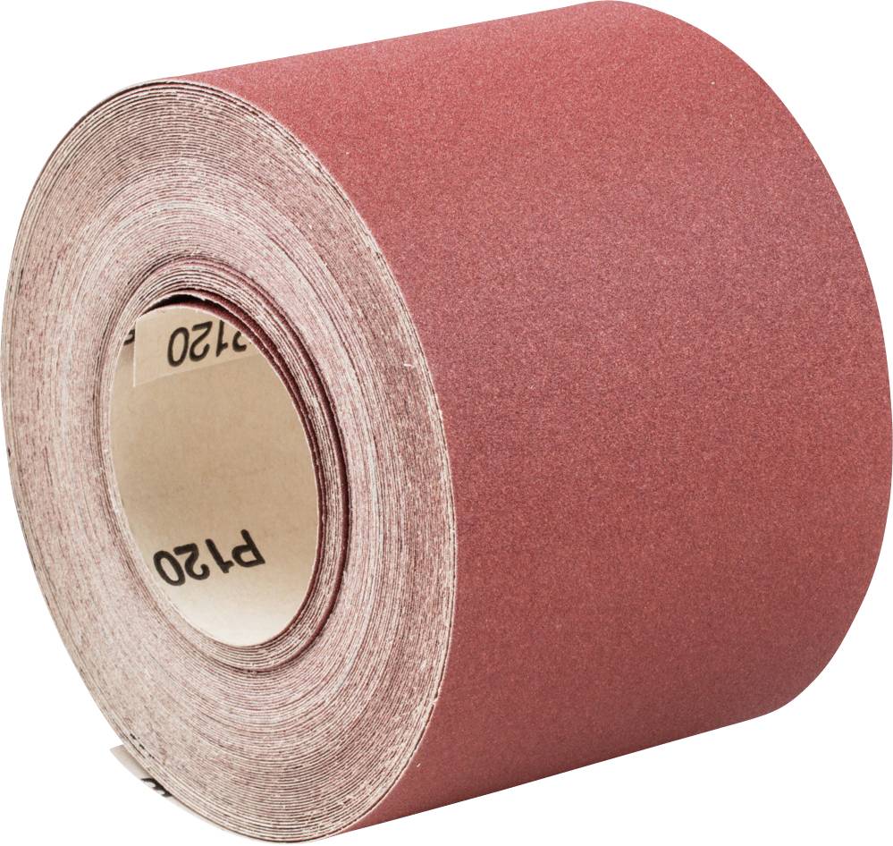 Eine Rolle Schleifpapier in rotbrauner Farbe, Größe P120.