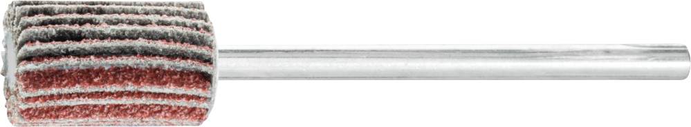 Schleifaufsatz mit mehrlagigen, grauen und roten Lamellen auf silbernem Schaft. Verwendet für Feinbearbeitung in Metall- oder Holzbearbeitung.