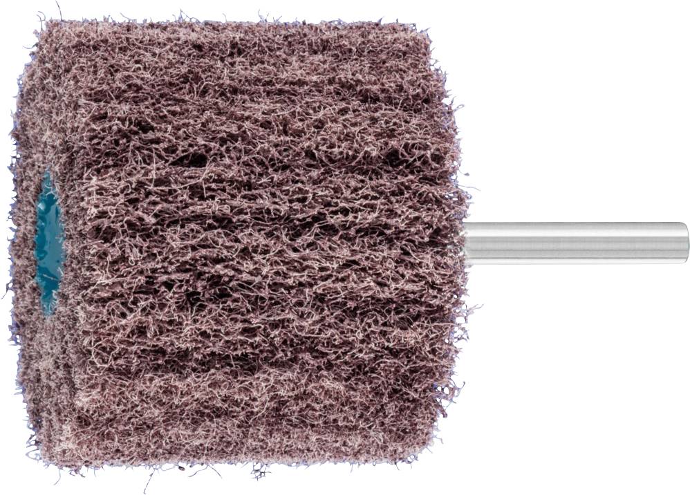 Schleifwalze mit Filzstruktur und Metallschaft, geeignet für Oberflächenbearbeitung und Polieren.