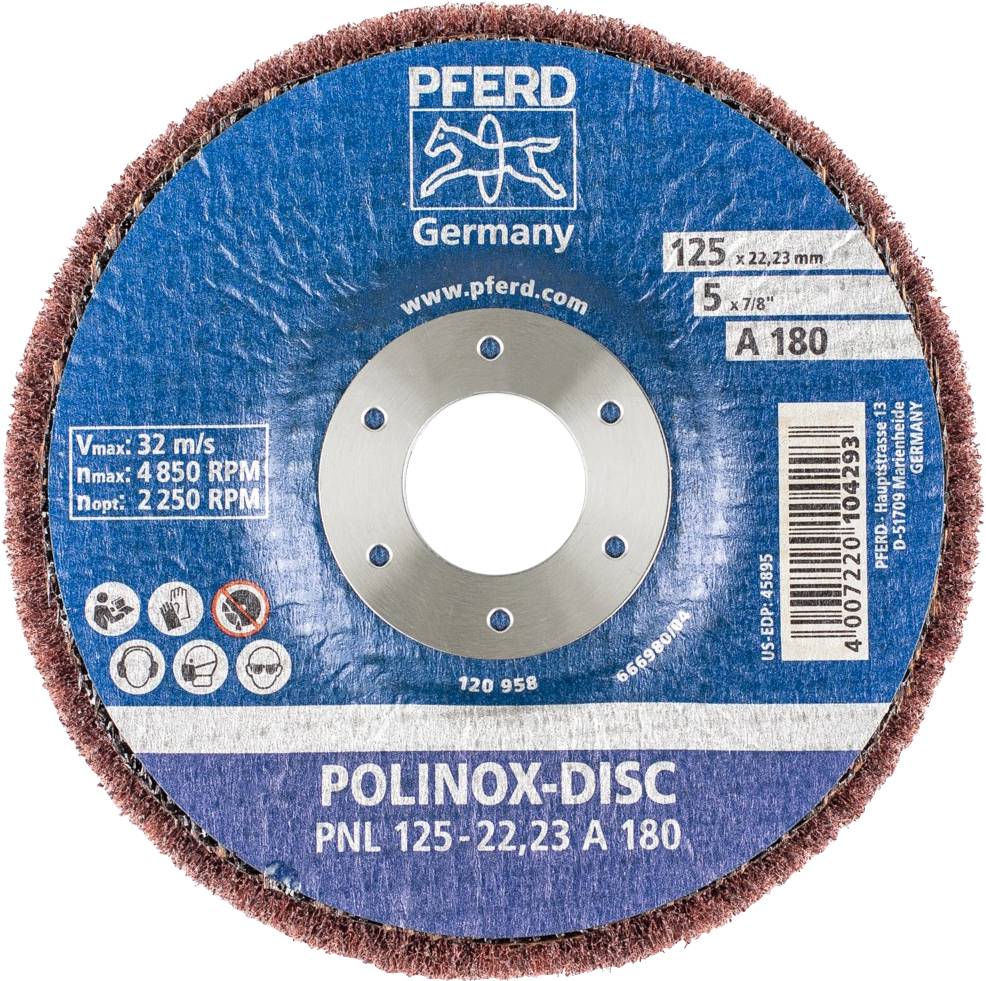 PFERD 44692262 POLINOX Vlies-Schleifdisc PNL Ø 125mm Bohrung-Ø 22,23mm A 180 für Feinschliff & Finish 125mm 5St.