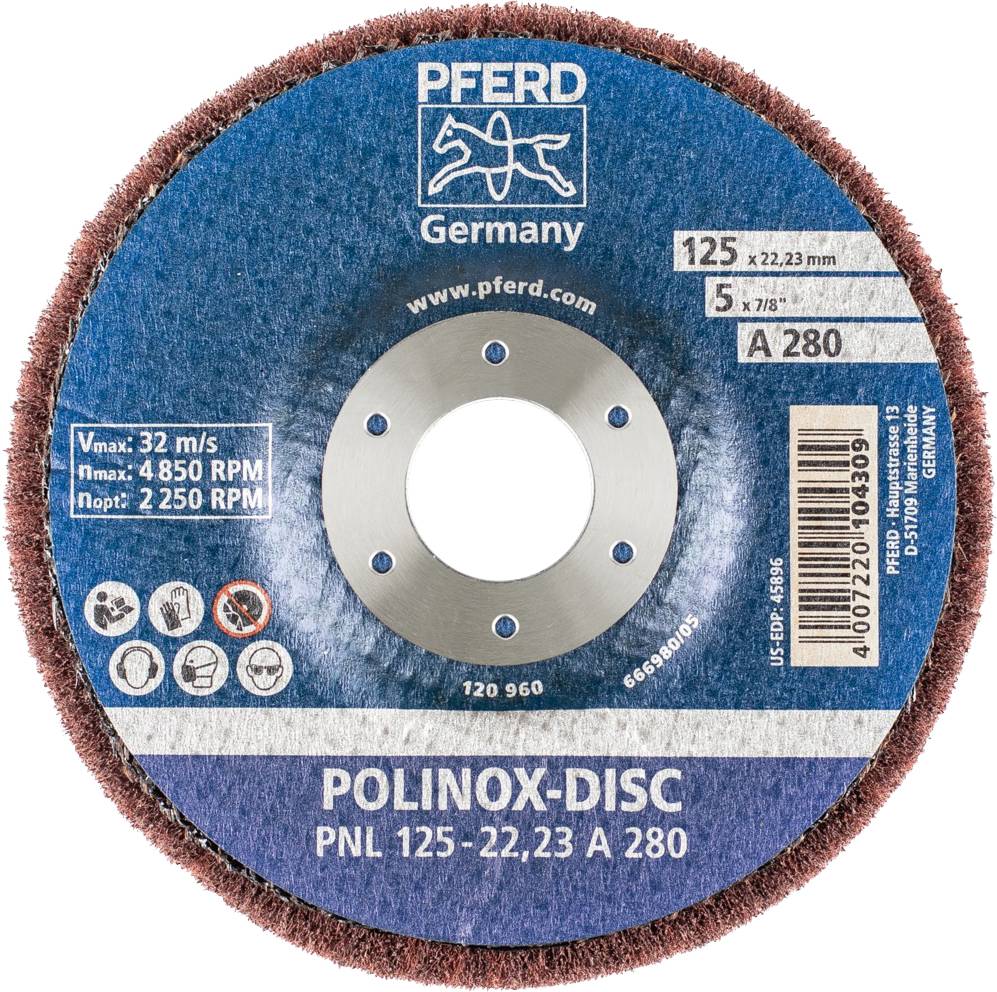 PFERD 44692263 POLINOX Vlies-Schleifdisc PNL Ø 125mm Bohrung-Ø 22,23mm A 280 für Feinschliff & Finish 125mm 5St.
