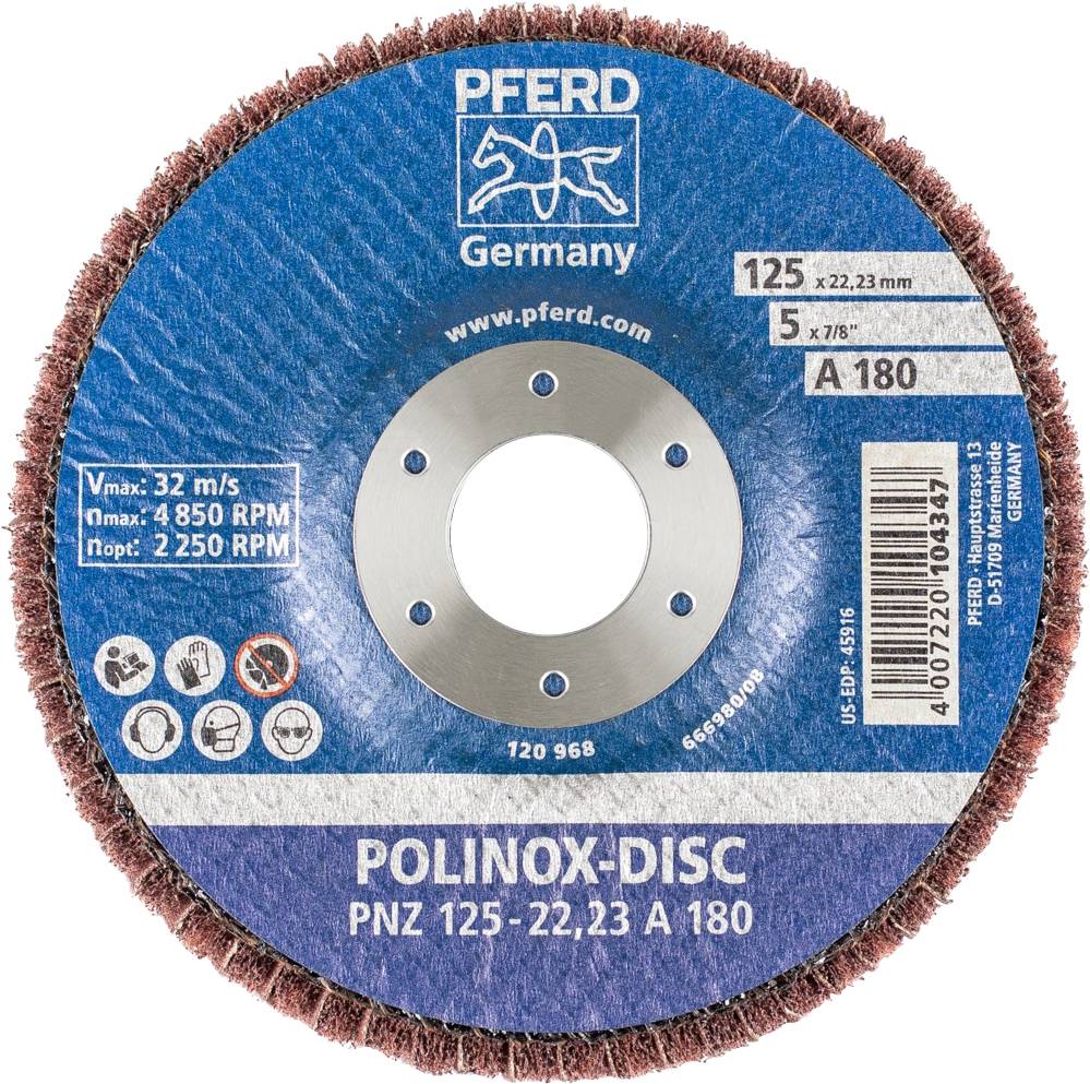 PFERD 44692267 POLINOX Vlies-Schleifdisc PNZ Ø 125mm Bohrung-Ø 22,23mm A 180 für Feinschliff & Finish 125mm 5St.