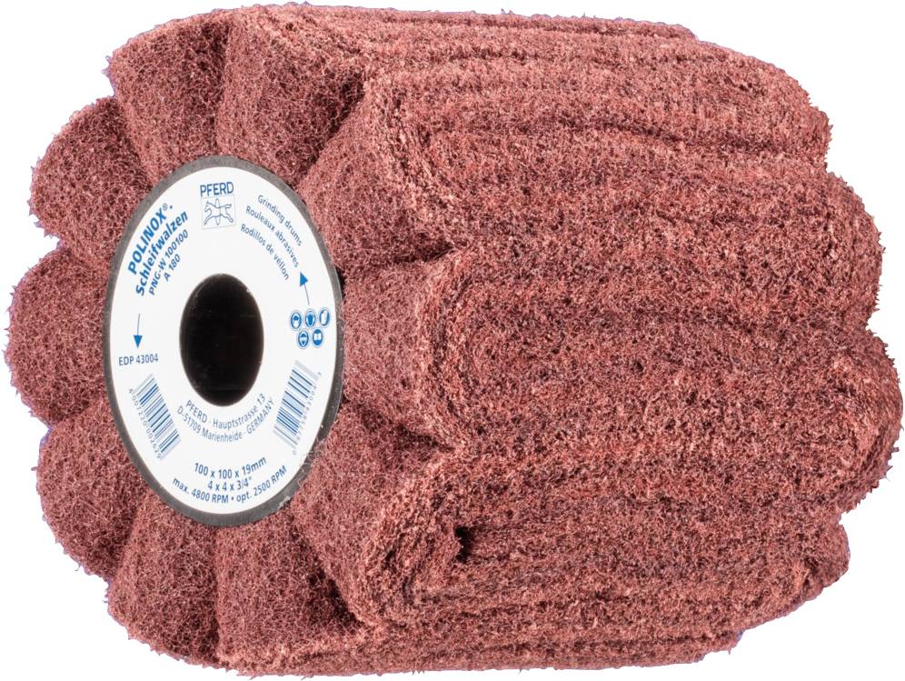 PFERD 44641202 POLINOX Vlies-Schleifwalze PNG Ø 100 x 100mm Keilnut 19mm A 180 für Feinschliff & Finish 100mm 1St.