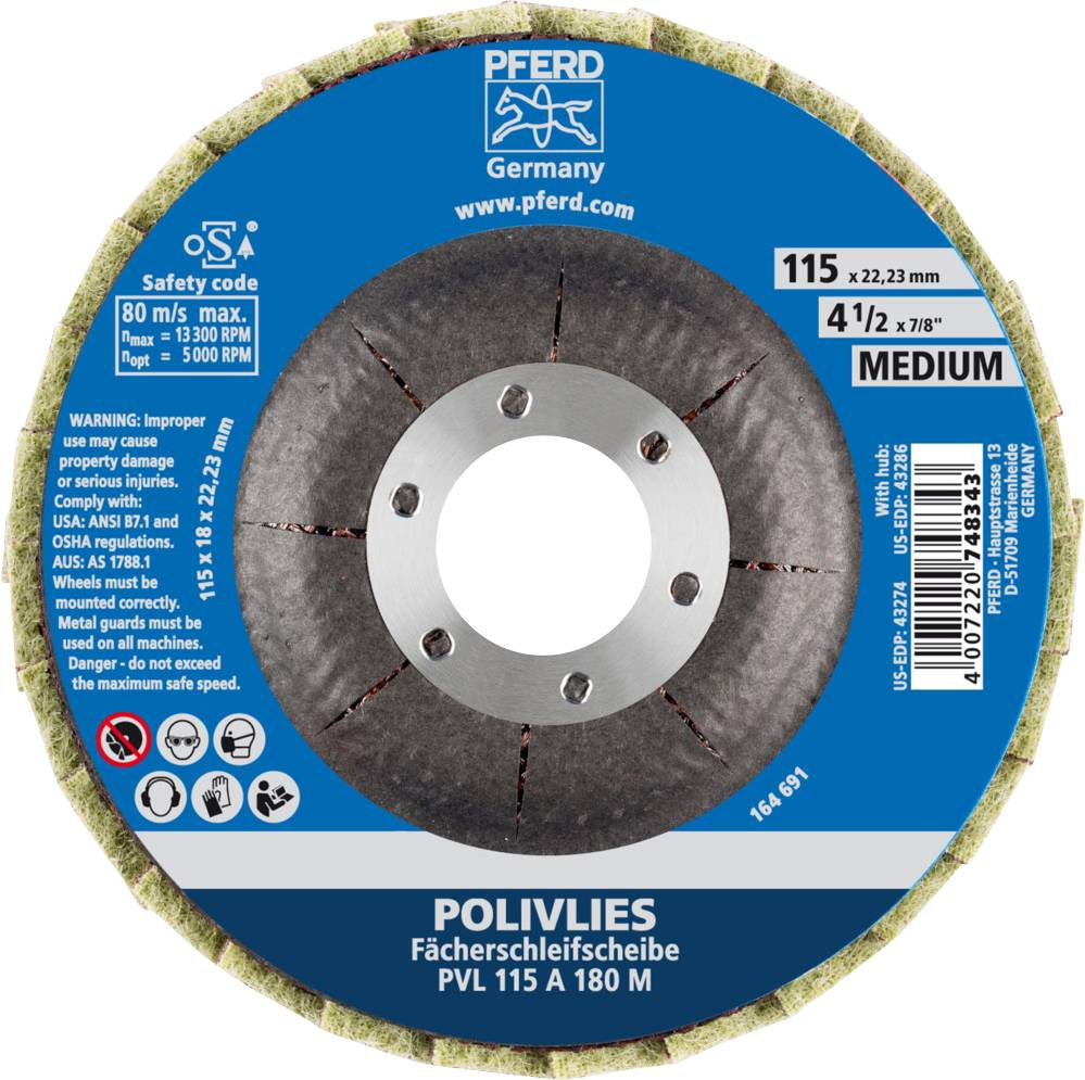 PFERD 44694102 PVL 115A 180M Fächerschleifscheibe Durchmesser 115mm Bohrungs-Ø 22.23mm 5St.
