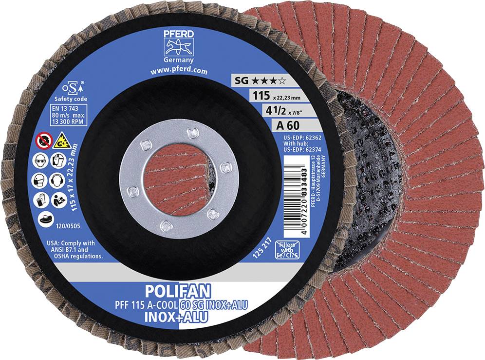 PFERD 67656115PFF 115 A-COOL 60 SG INOX+ALU Fächerschleifscheibe Durchmesser 115mm 10St.