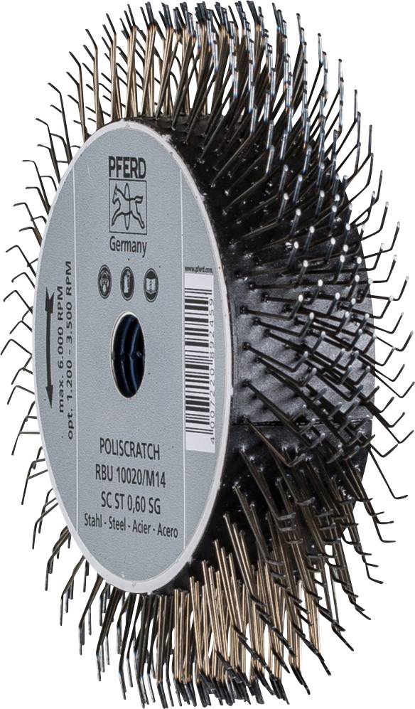 PFERD TOOLS POLISCRATCH Rundbürste ungezopft RBU Ø 100x20mm M14 Stahl-Draht-Ø 0,60 für Winkelschl