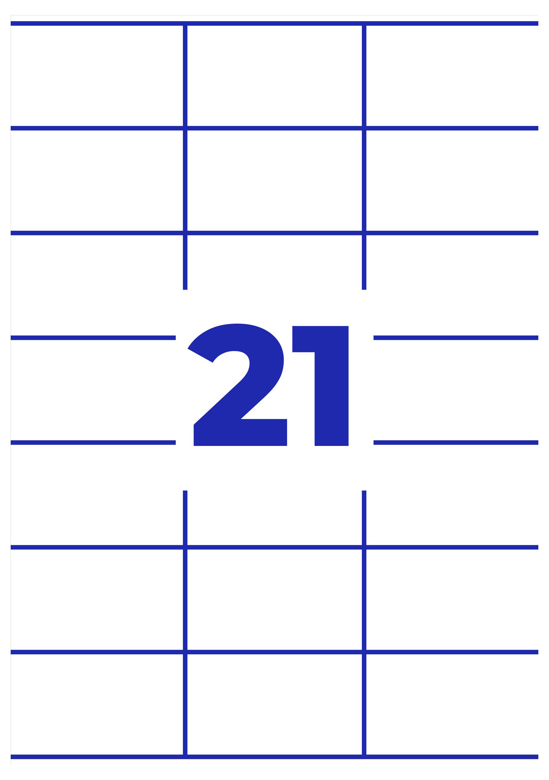 Blauer Kalender-/Tabellenausschnitt mit der Zahl '21' in der Mitte, umgeben von dünnen blauen Rasterlinien auf weißem Hintergrund.