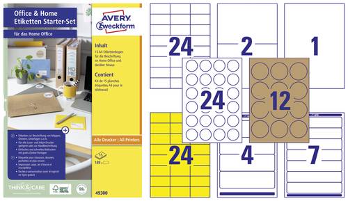 Avery-Zweckform 49300 Etiketten Papier Weiß, Gelb, Naturbraun 189 St. Permanent Universal-Etiketten