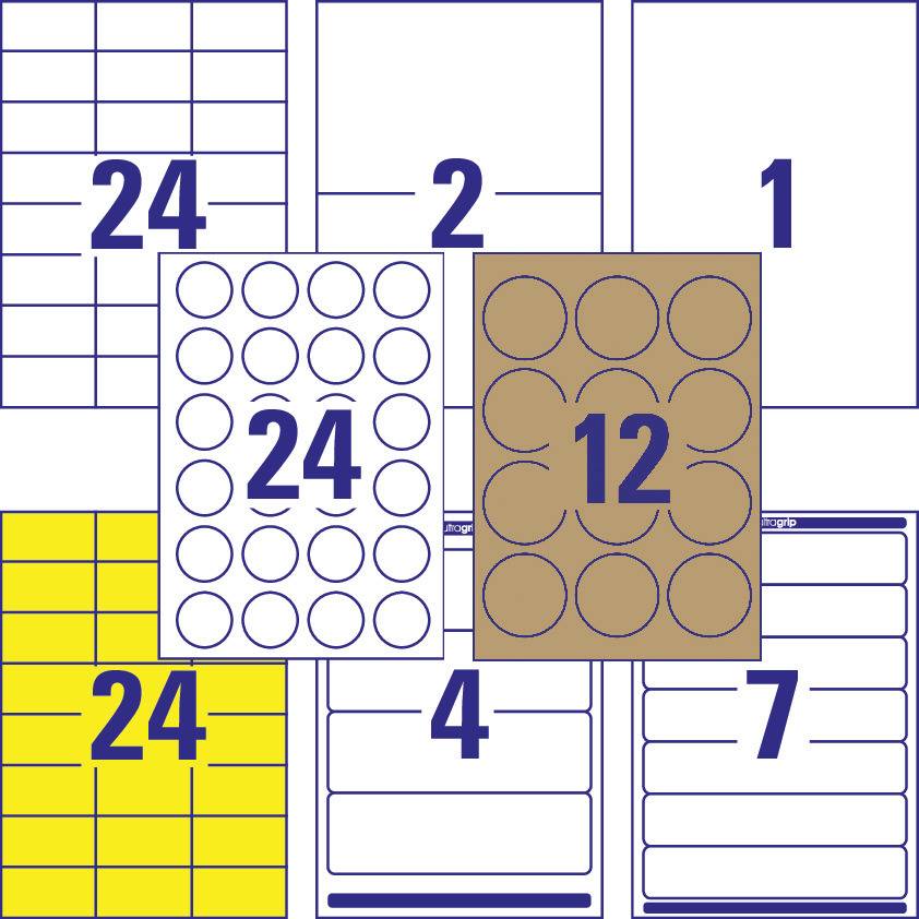 Avery-Zweckform 49300 Universal-Etiketten Papier Weiß, Gelb, Naturbraun 189 St. Permanent haftend Laserdrucker, Farblaserdrucker, Handbeschriftung