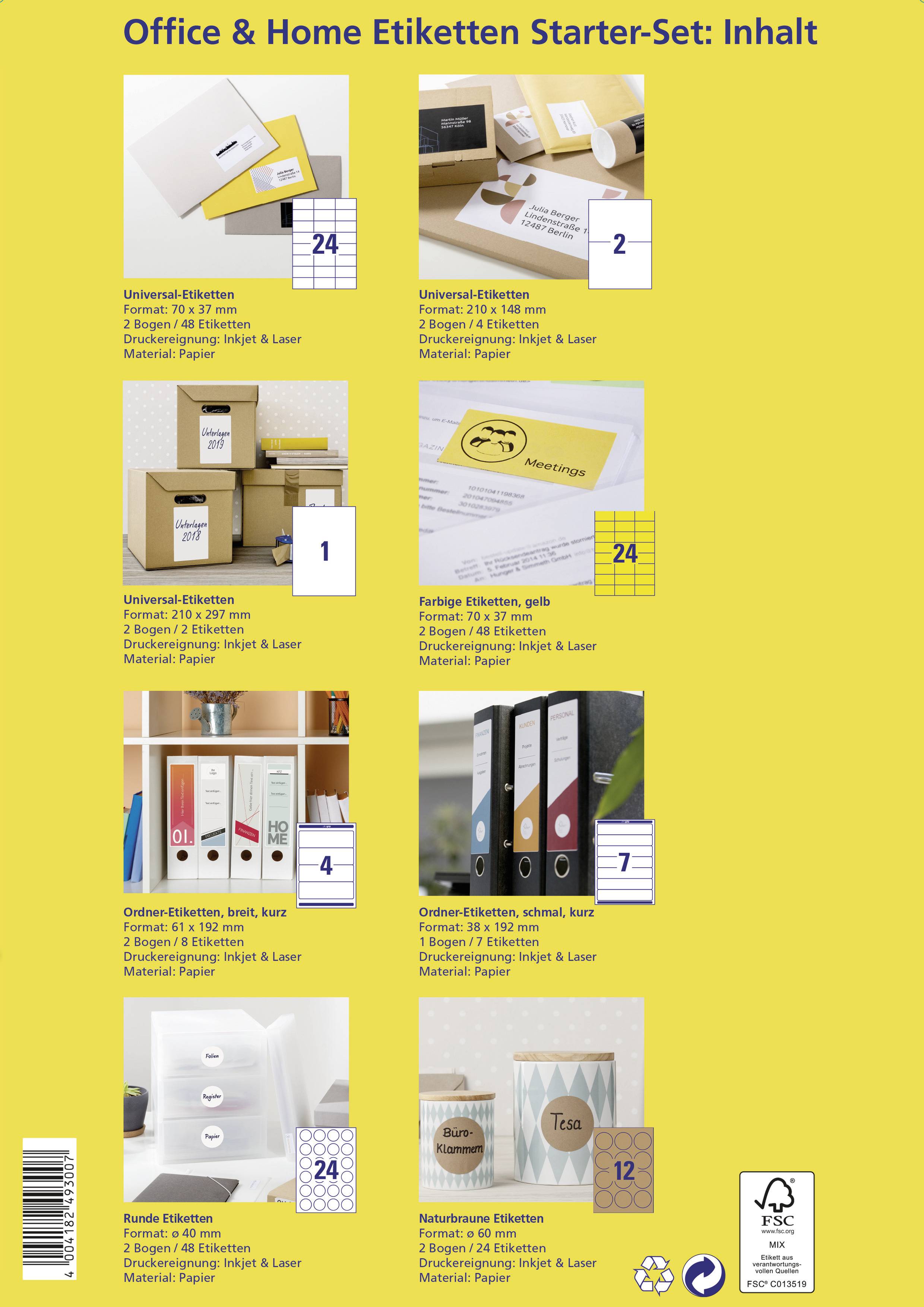 Avery-Zweckform 49300 Etiketten Papier Weiß, Gelb, Naturbraun 189 St. Permanent Universal-Etiketten DIN A4