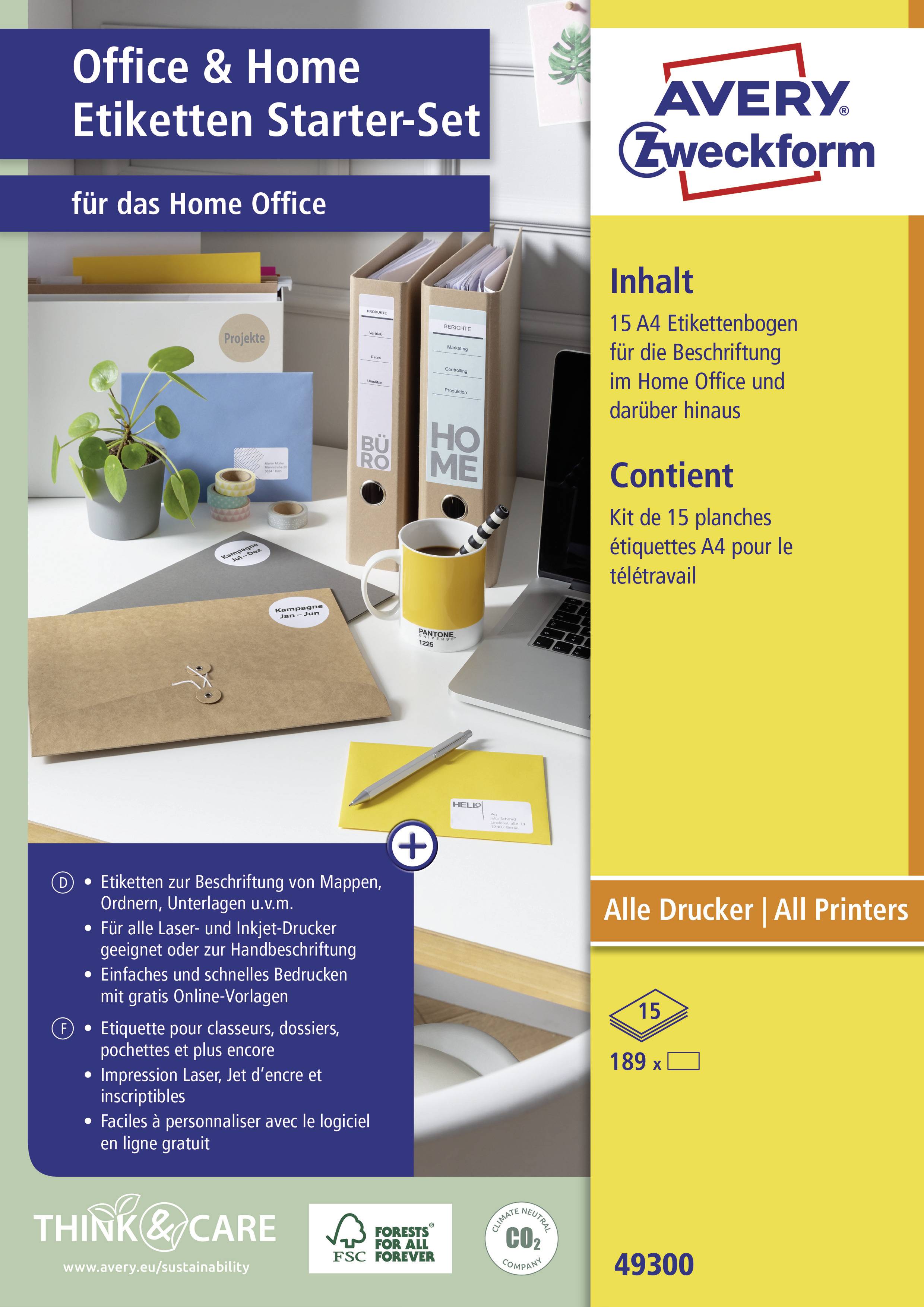 Avery-Zweckform 49300 Universal-Etiketten Papier Weiß, Gelb, Naturbraun 189 St. Permanent haftend Laserdrucker, Farblaserdrucker, Handbeschriftung