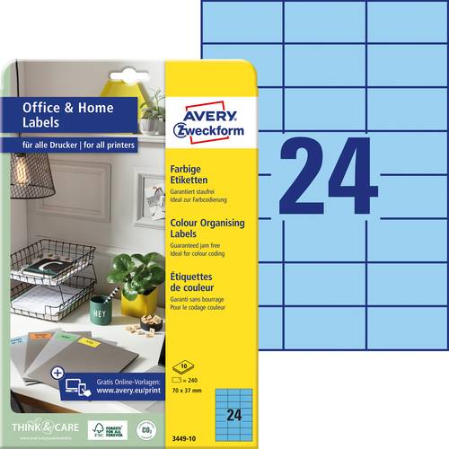 Avery-Zweckform 3449-10 Etiketten 70 x 37mm Papier Blau 240 St. Permanent Universal-Etiketten 10 Bla