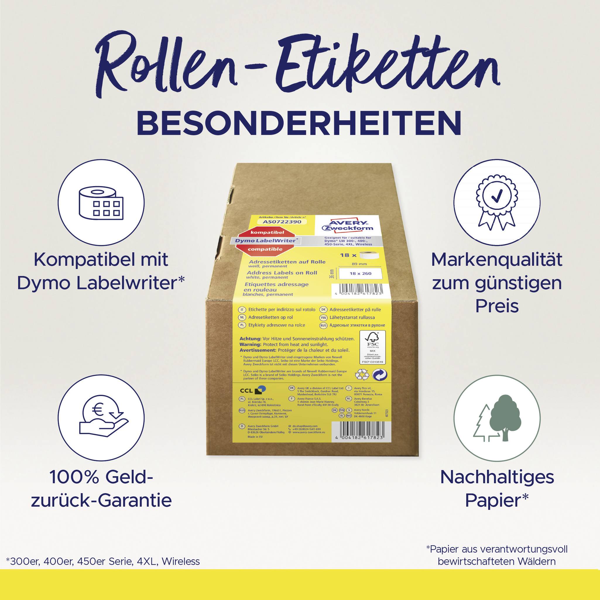 Avery-Zweckform Etiketten 89 x 36mm Papier Weiß 4680 St. Permanent haftend AS0722390 Adress-Etiketten