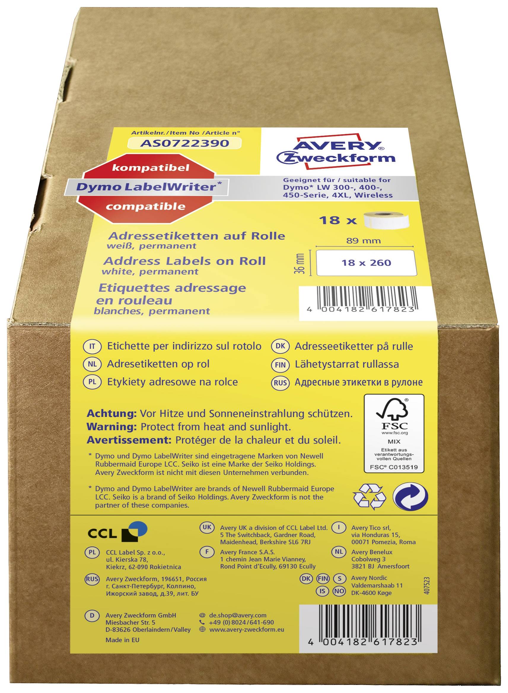 Avery-Zweckform Etiketten 89 x 36mm Papier Weiß 4680 St. Permanent haftend AS0722390 Adress-Etiketten