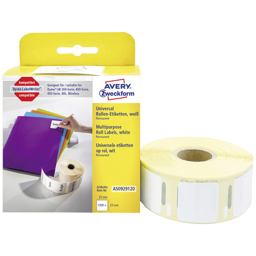 Avery-Zweckform Etiketten 25 x 25mm Papier Weiß 1000 St. Permanent haftend AS0929120 Universal-Etiketten