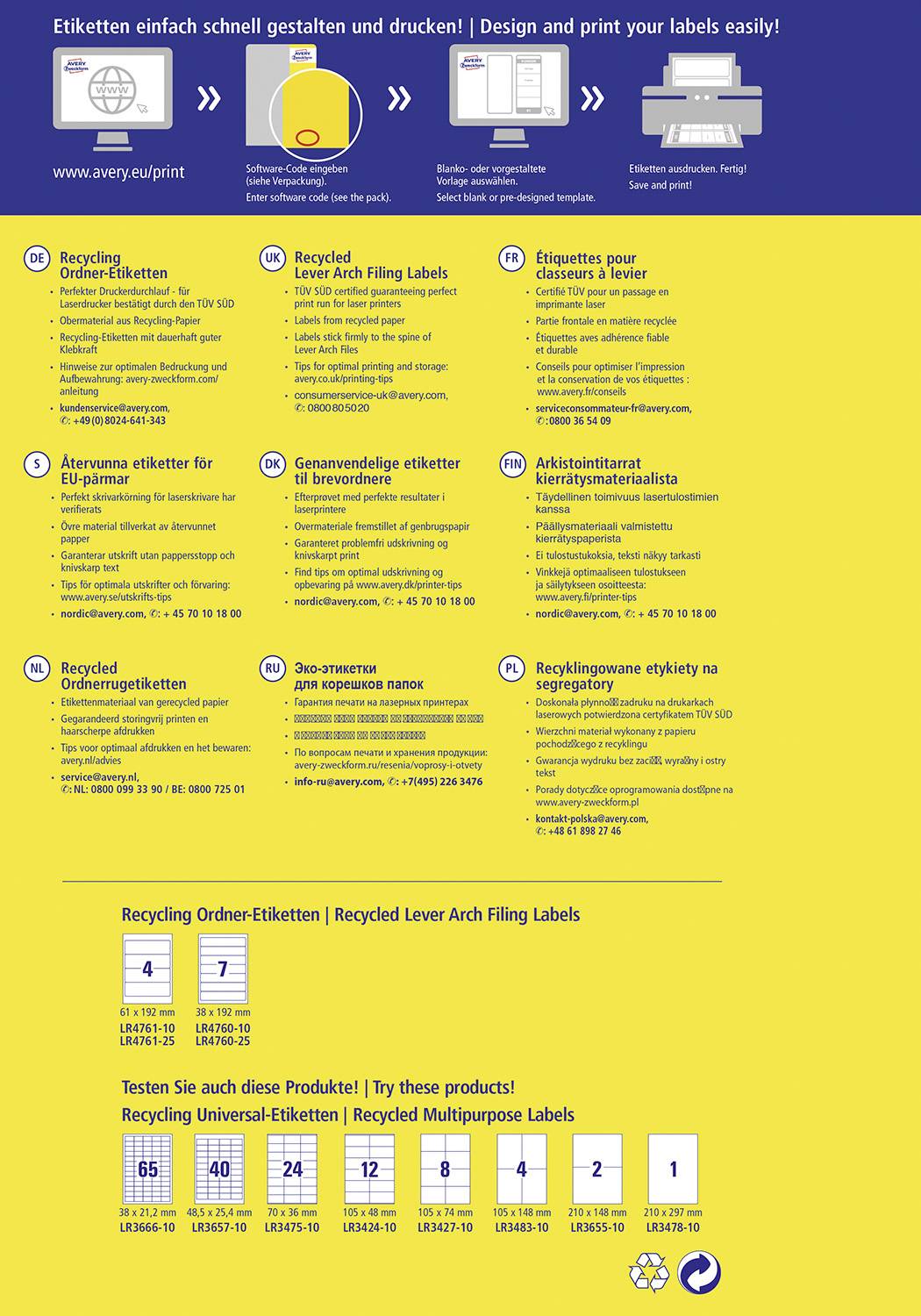 Avery-Zweckform Ordner-Etiketten LR4761-10 61 x 192mm Recycling-Papier Weiß Permanent 40St.