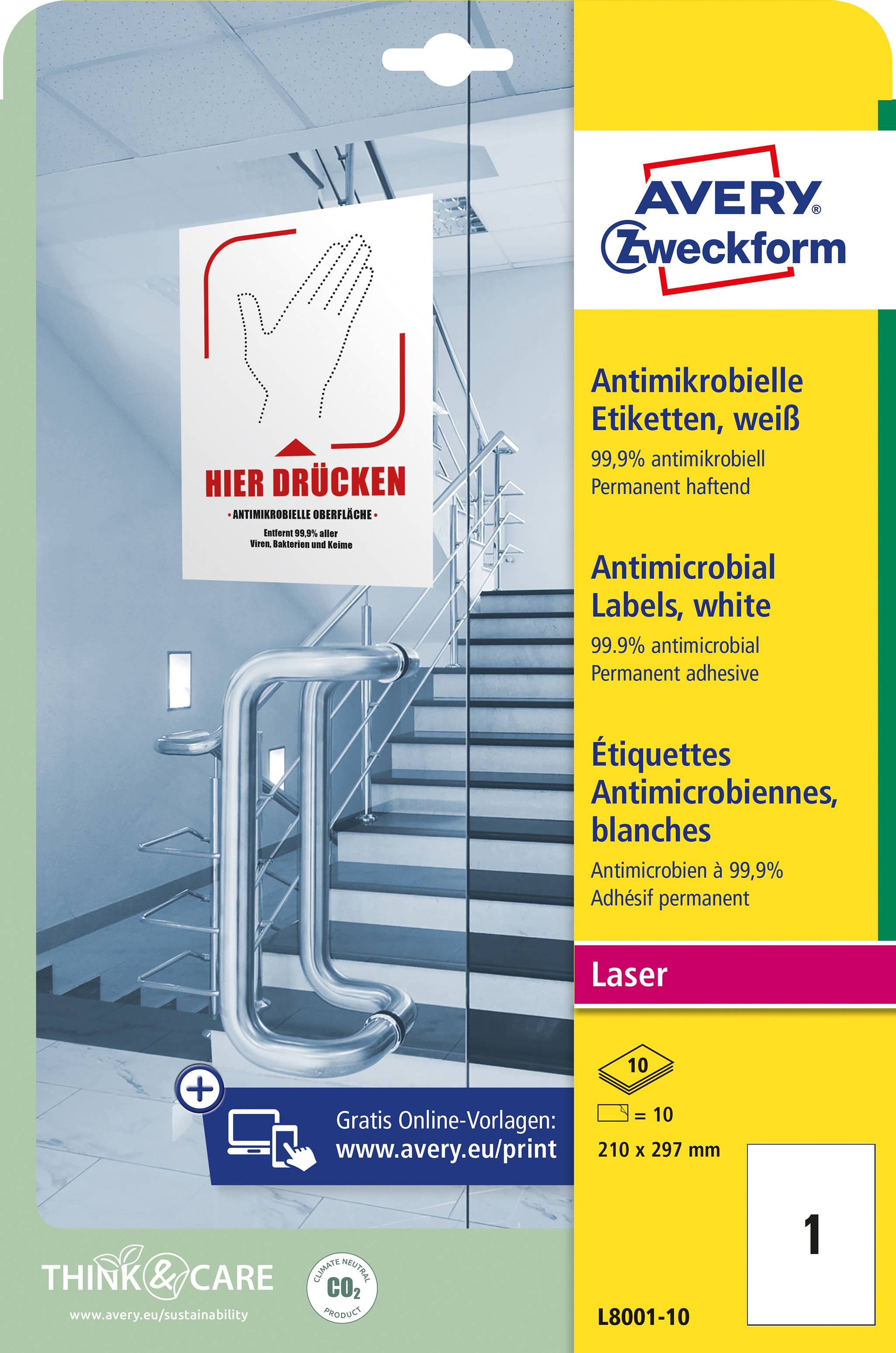Avery-Zweckform L8001-10 Antimikrobielle Etiketten 210 x 297mm Polyester-Folie Weiß 10 St. Permanent haftend 10 Blatt