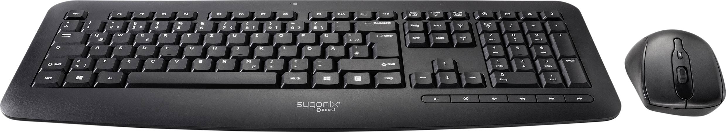 Sygonix Connect SC-KMC-300 Funk Tastatur, Maus-Set mit numerischer Tastatur Deutsch, QWERTZ Schwarz