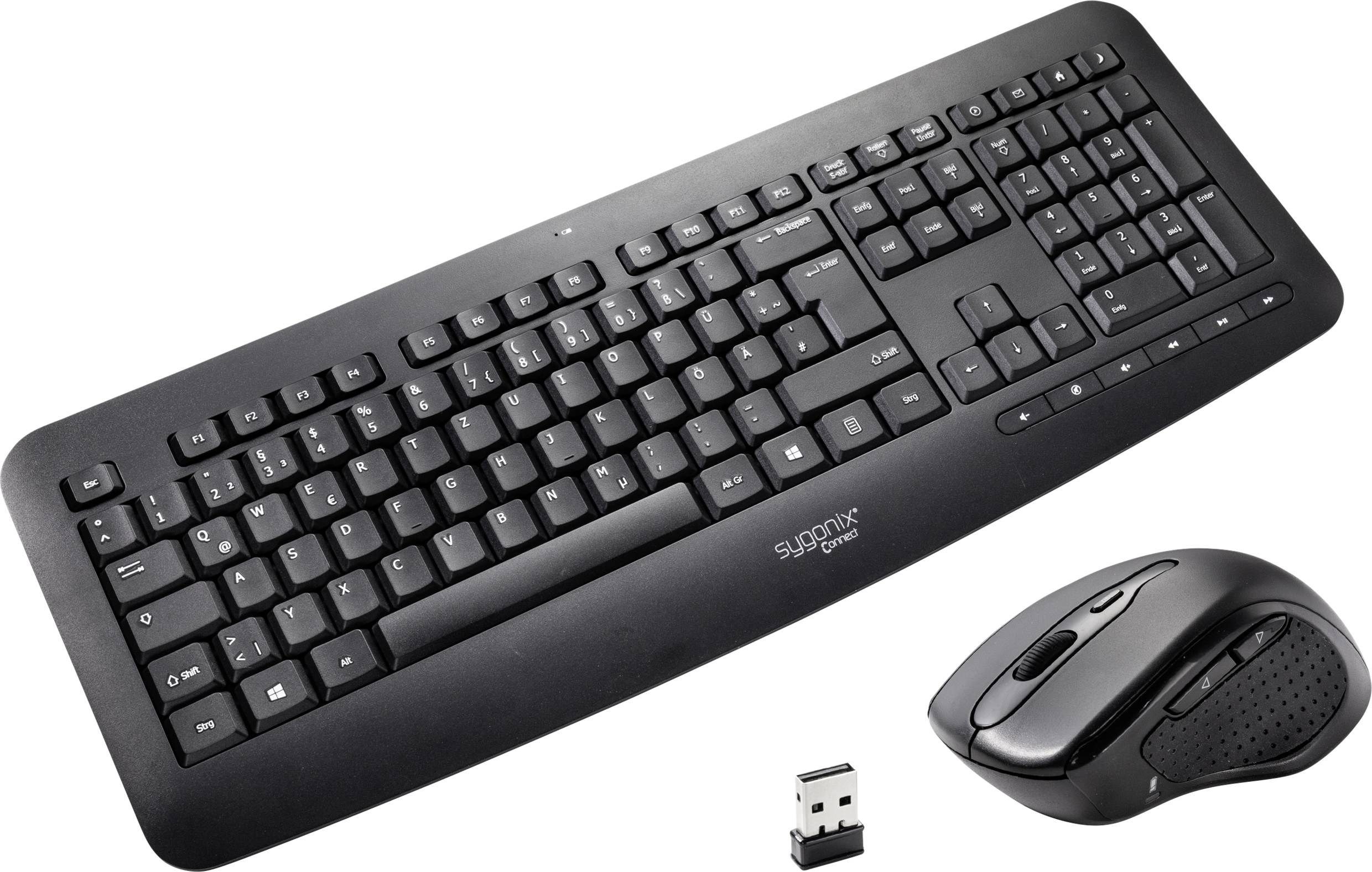 Sygonix Connect SC-KMC-300 Funk Tastatur, Maus-Set mit numerischer Tastatur Deutsch, QWERTZ Schwarz