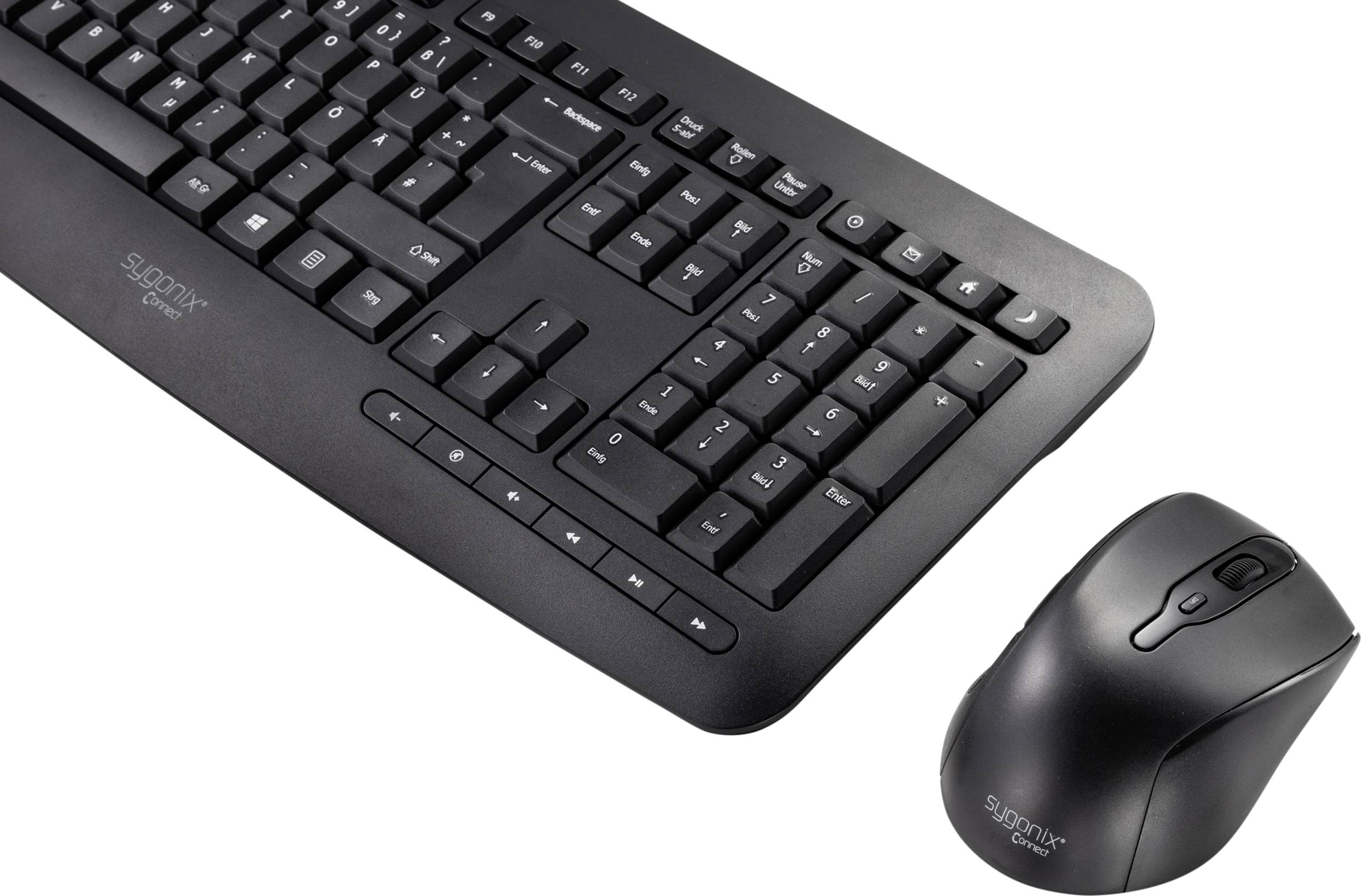 Sygonix Connect SC-KMC-300 Funk Tastatur, Maus-Set mit numerischer Tastatur Deutsch, QWERTZ Schwarz