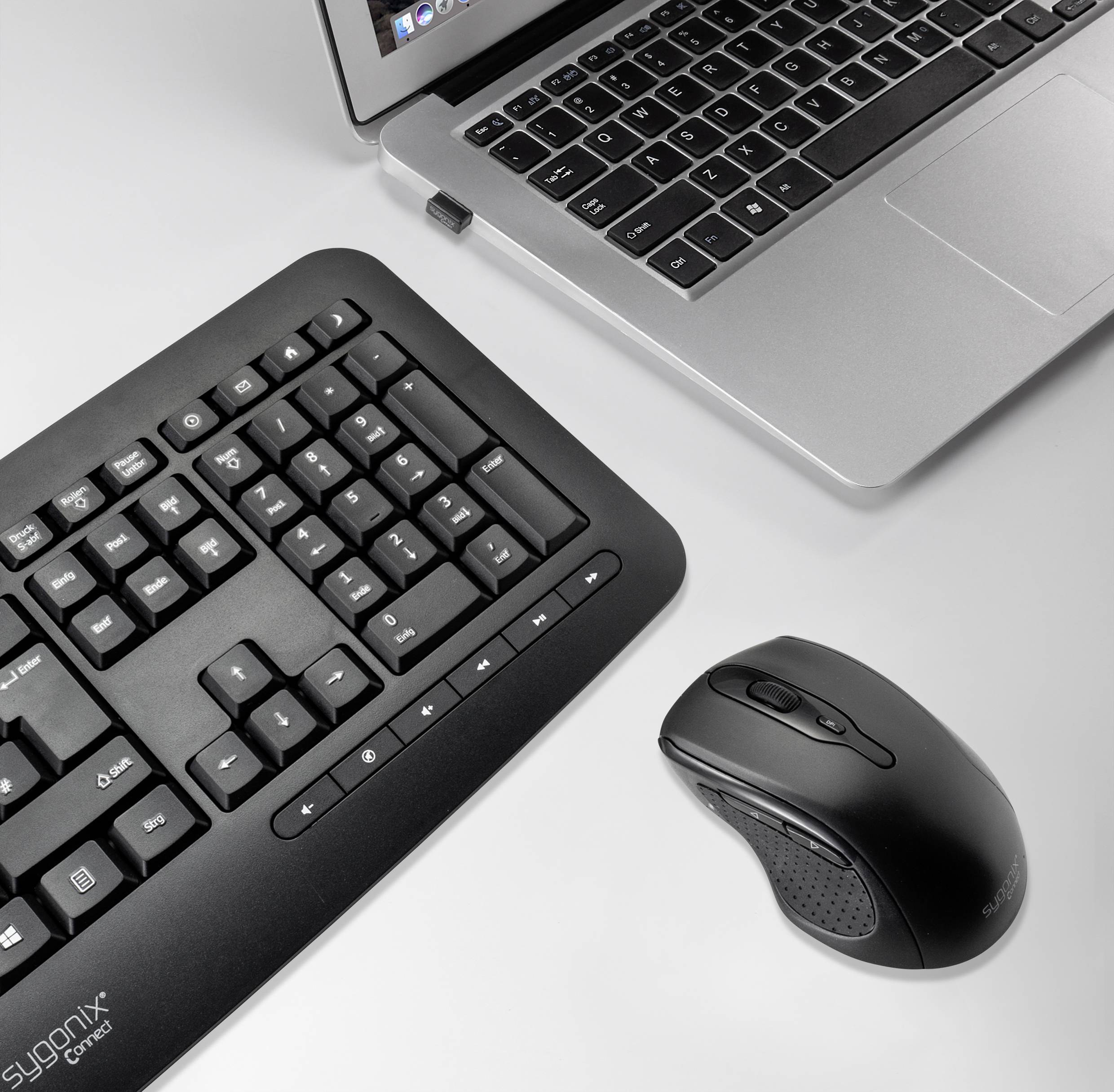 Sygonix Connect SC-KMC-300 Funk Tastatur, Maus-Set mit numerischer Tastatur Deutsch, QWERTZ Schwarz