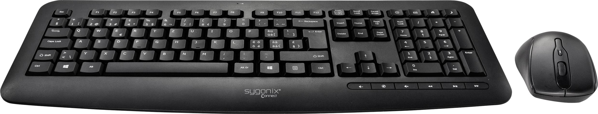 Sygonix Connect SC-KMC-301 Funk Tastatur, Maus-Set mit numerischer Tastatur Schweiz, QWERTZ Schwarz