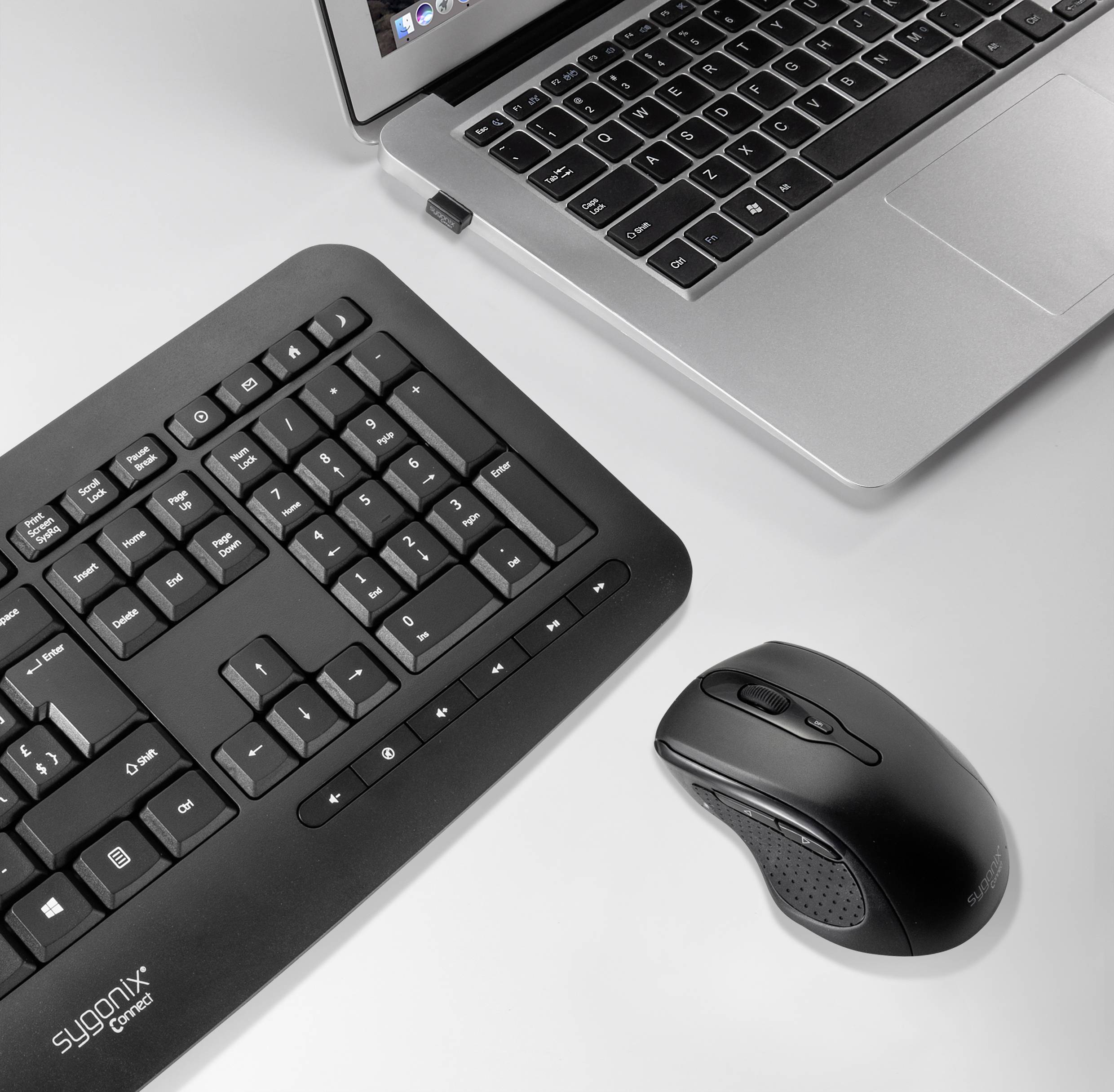 Sygonix Connect SC-KMC-301 Funk Tastatur, Maus-Set mit numerischer Tastatur Schweiz, QWERTZ Schwarz