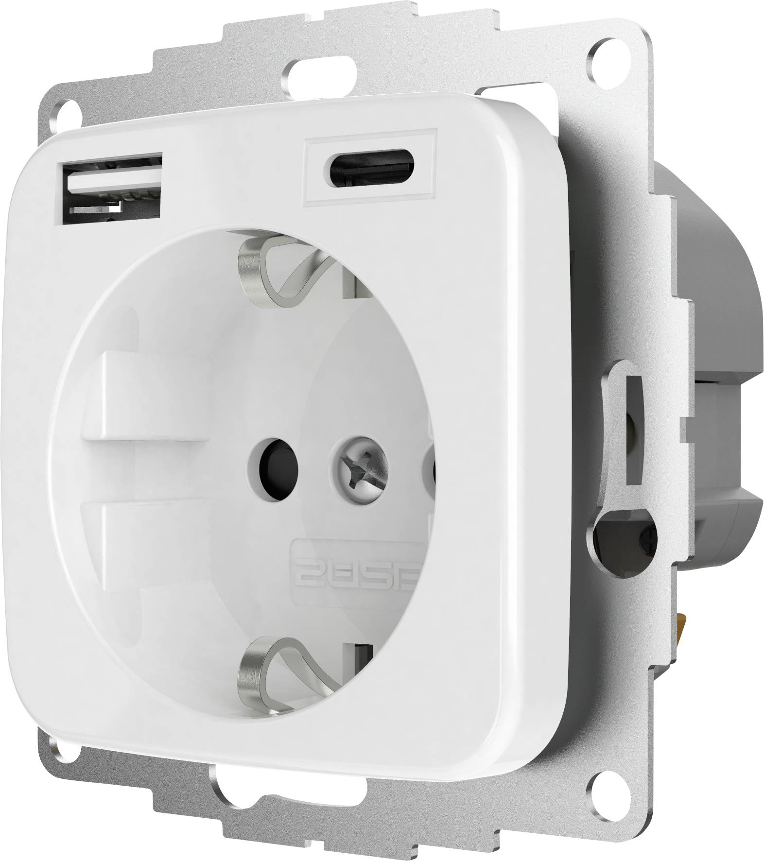 2USB 2U-449368 Schutzkontakt-Steckdose erhöhter Berührungsschutz, mit USB-Ladeausgang IP20 Reinweiß (glänzend)