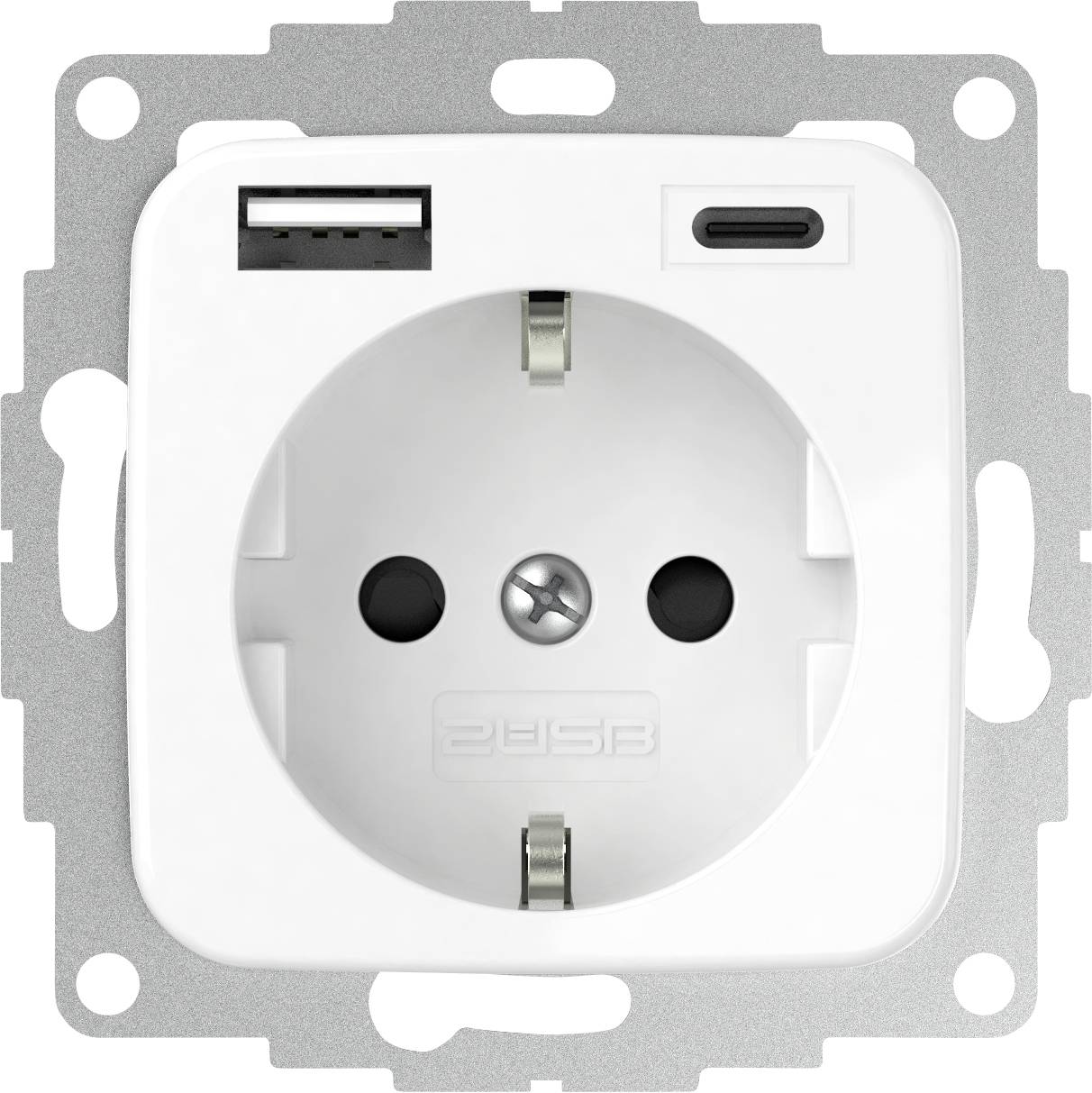 2USB 2U-449368 Schutzkontakt-Steckdose erhöhter Berührungsschutz, mit USB-Ladeausgang IP20 Reinweiß (glänzend)