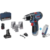 Bosch Professional GSR 12V-15 + GLI DeciLED Akku-Bohrschrauber 12V 2 Ah, 4Ah Li-Ion inkl. Akku-Lampe, inkl. 2. Akku, mit Zubehör Bosch Professional GSR 12V-15 + GLI DeciLED Akku-Bohrschrauber 12V 2 Ah, 4Ah Li-Ion inkl. Akku-Lampe, inkl. 2. Akku, mit Zubehör