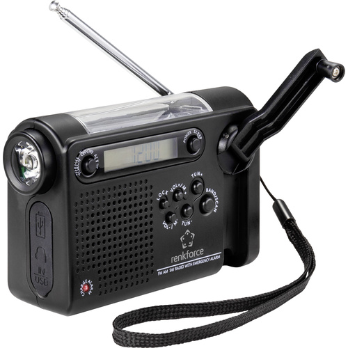 Radio portative Renkforce RF-CR-200 FM, AM, ondes courtes (OC) radio d'urgence rechargeable, panneau solaire, manivelle, fonction
