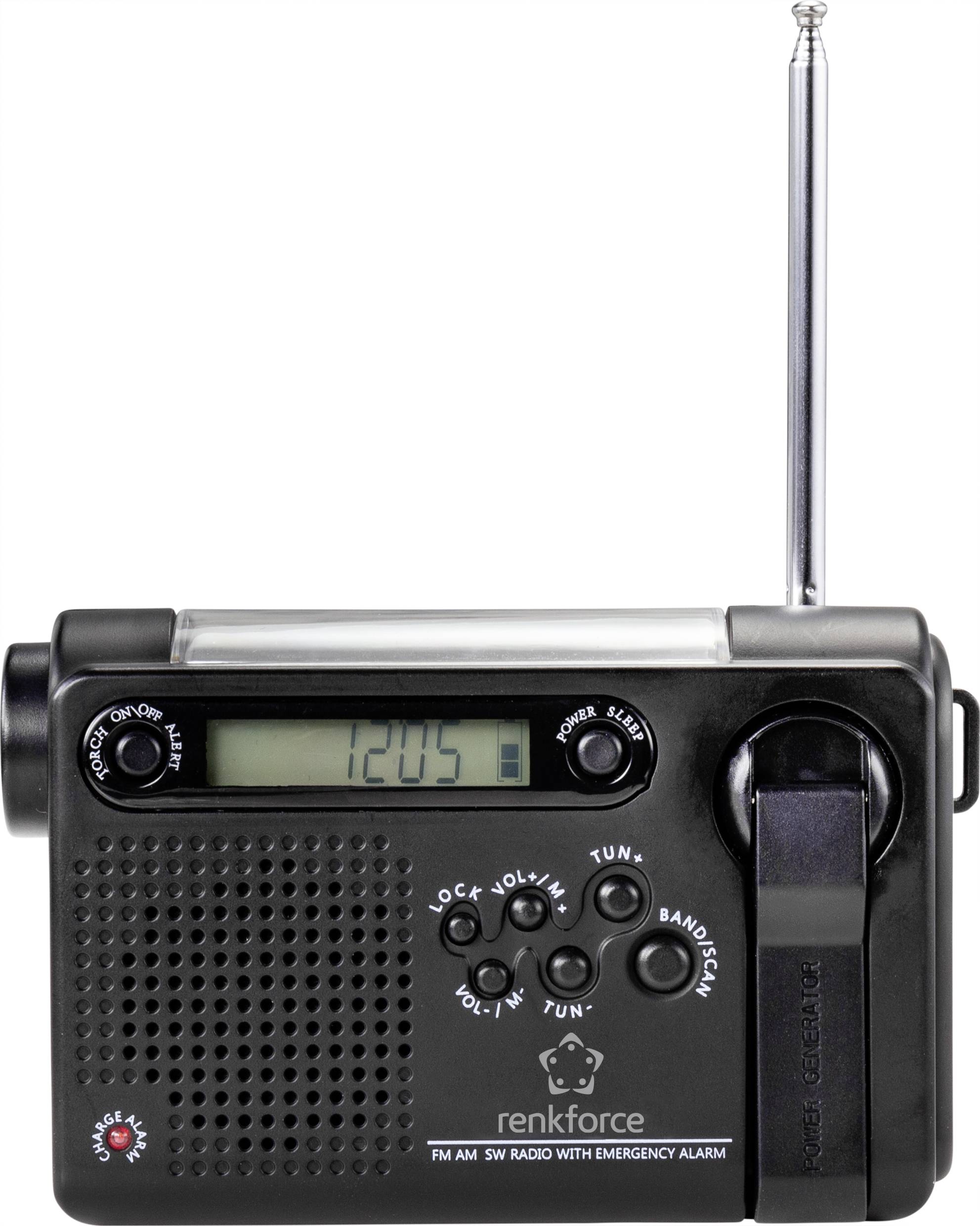 Renkforce RF-CR-200 Kofferradio UKW, MW, KW Notfallradio wiederaufladbar, Solarpanel, Handkurbel, Weckfunktion, Taschenlampe