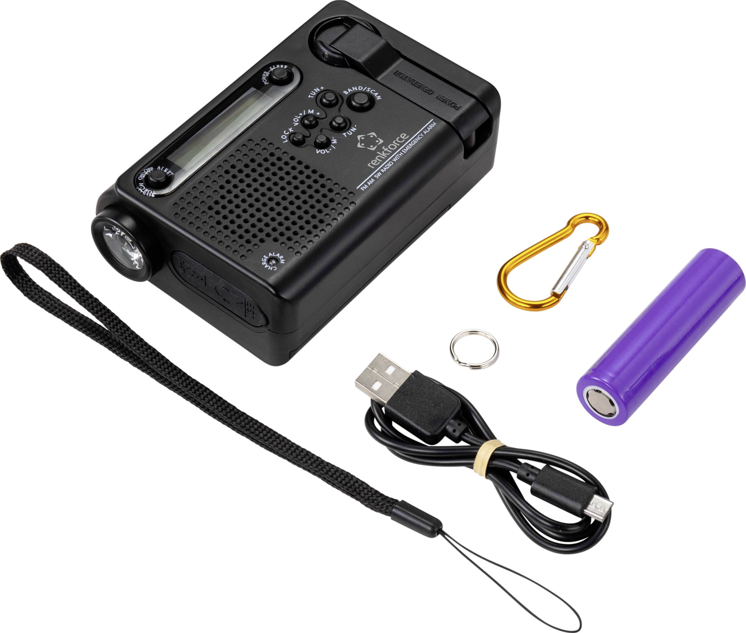 Renkforce RF-CR-200 Kofferradio UKW, MW, KW Notfallradio wiederaufladbar, Solarpanel, Handkurbel, Weckfunktion, Taschenlampe