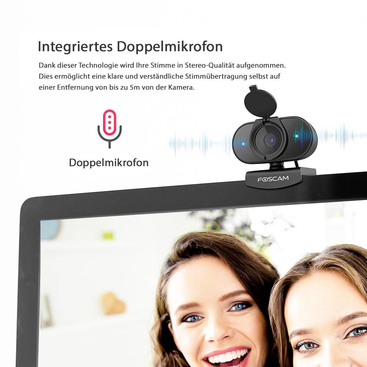 Foscam W41 Full HD-Webcam 2688 x 1520 Pixel Klemm-Halterung, Standfuß