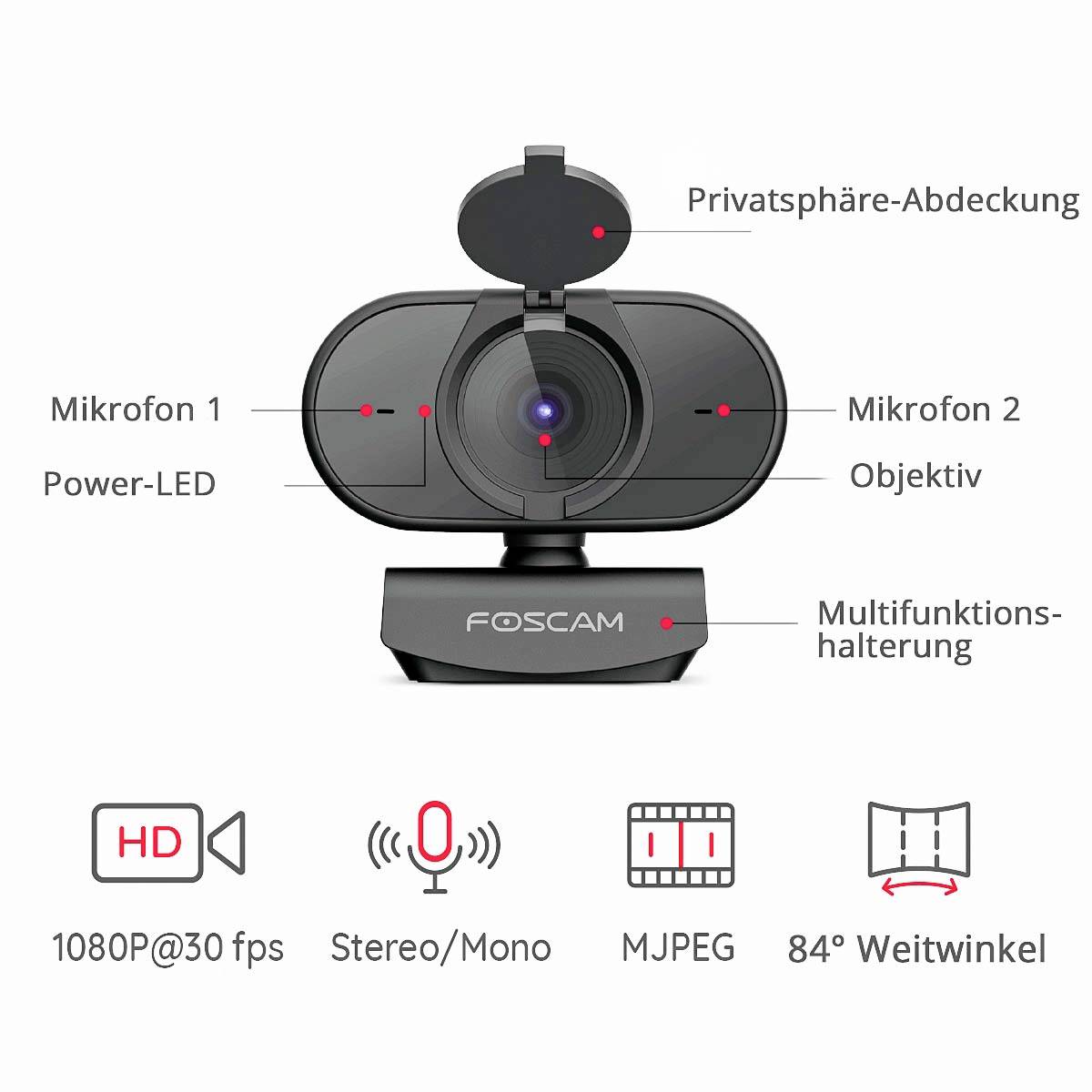 Foscam W41 Full HD-Webcam 2688 x 1520 Pixel Klemm-Halterung, Standfuß