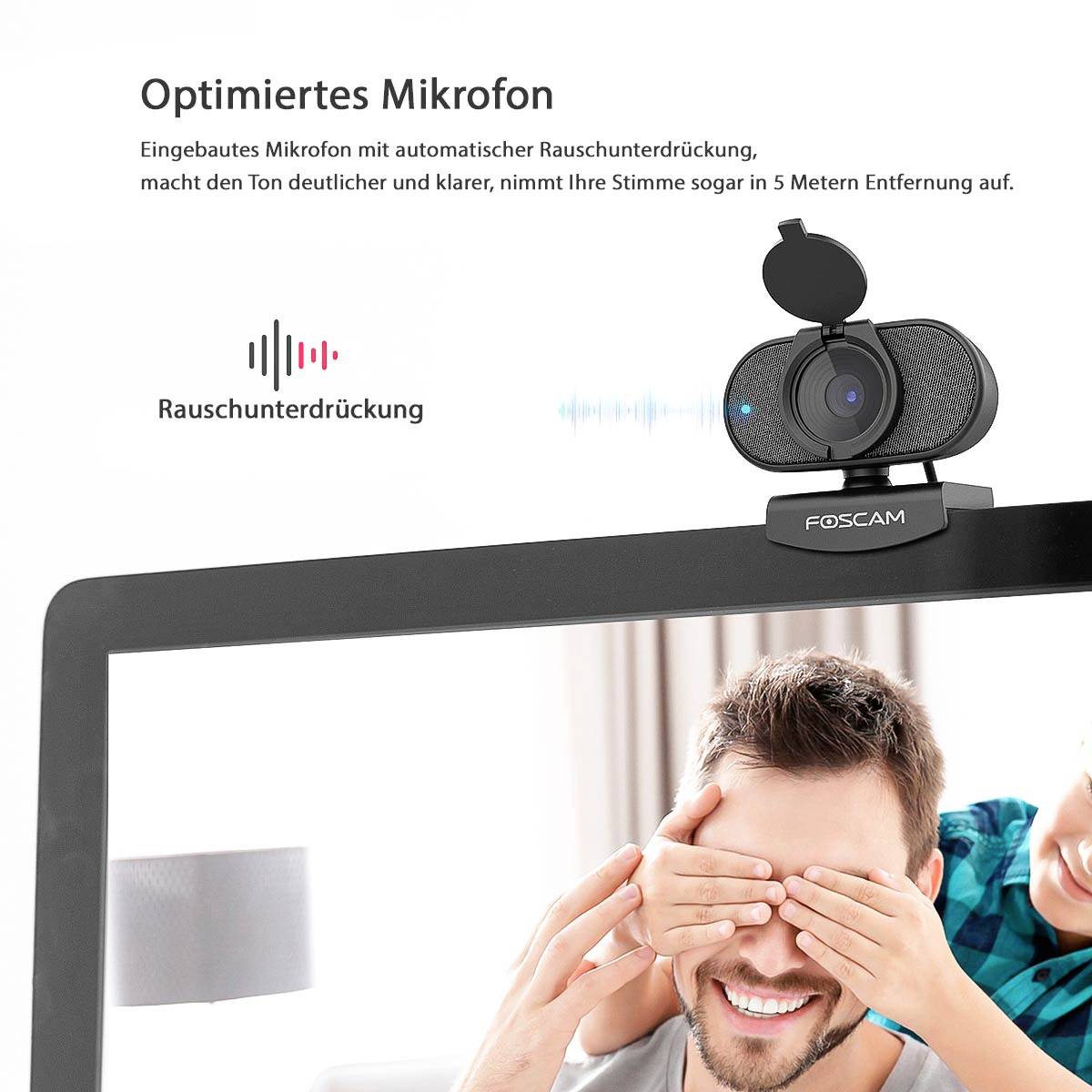 Foscam W81 4K-Webcam 3840 x 2160 Pixel Klemm-Halterung, Standfuß