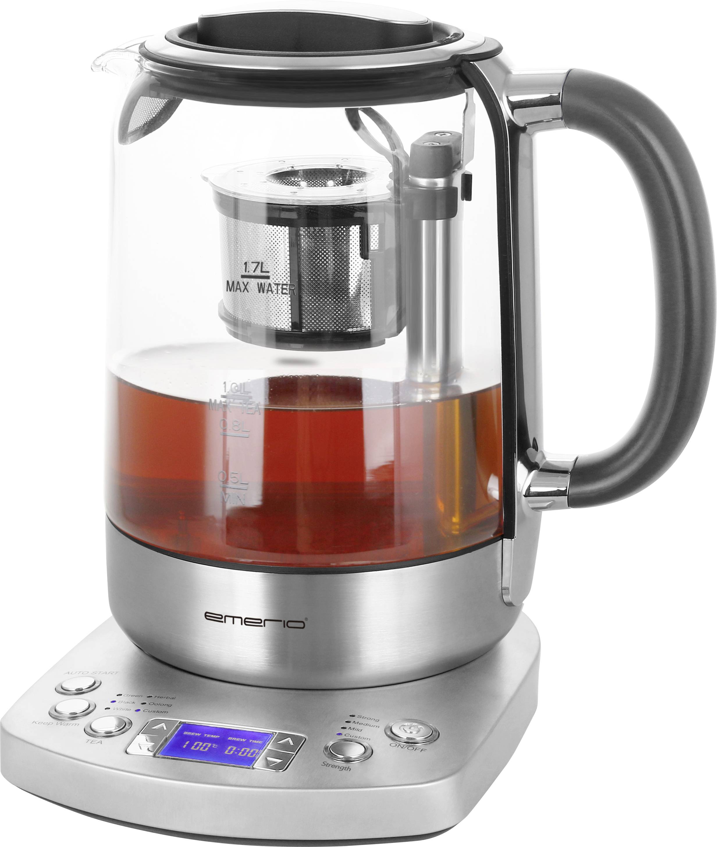EMERIO WK-122248 Wasserkocher schnurlos, BPA-frei, mit Display Silber, Schwarz Fassungsvermögen: 1.7l