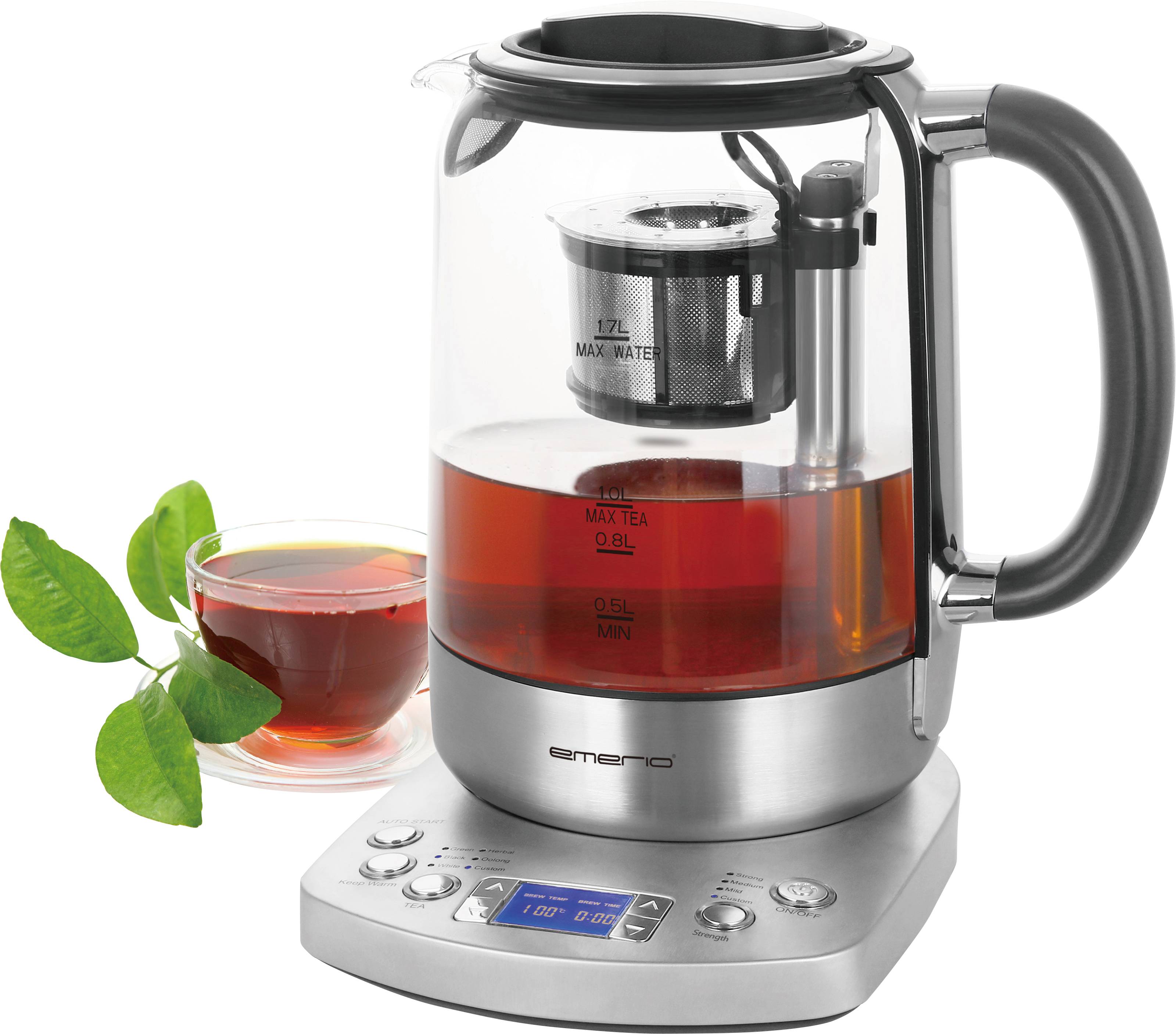 EMERIO WK-122248 Wasserkocher schnurlos, BPA-frei, mit Display Silber, Schwarz Fassungsvermögen: 1.7l