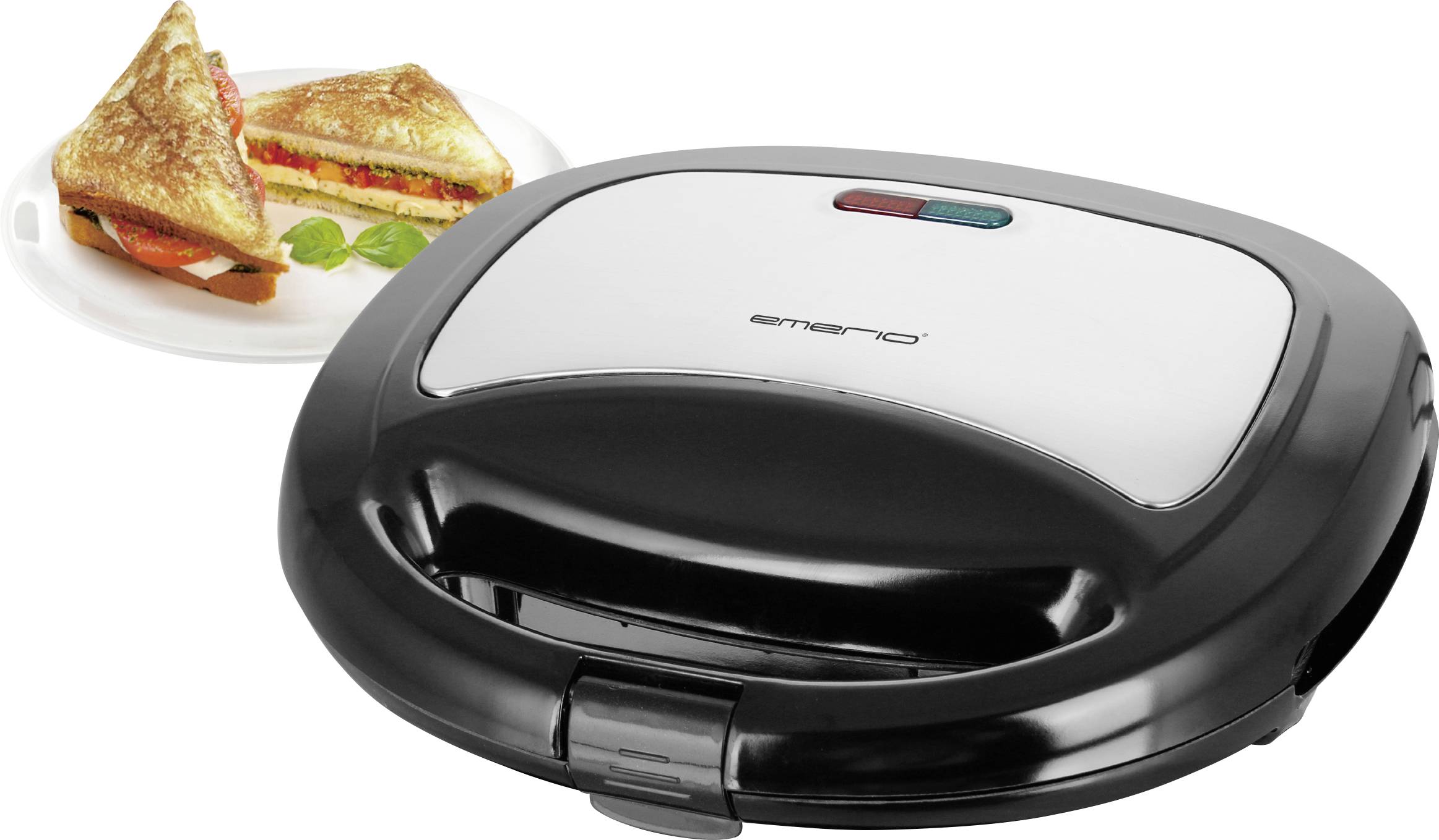 EMERIO ST-120889 Sandwich-Toaster Antihaftbeschichtung, Kontrollleuchte, BPA-frei, klappbar Schwarz