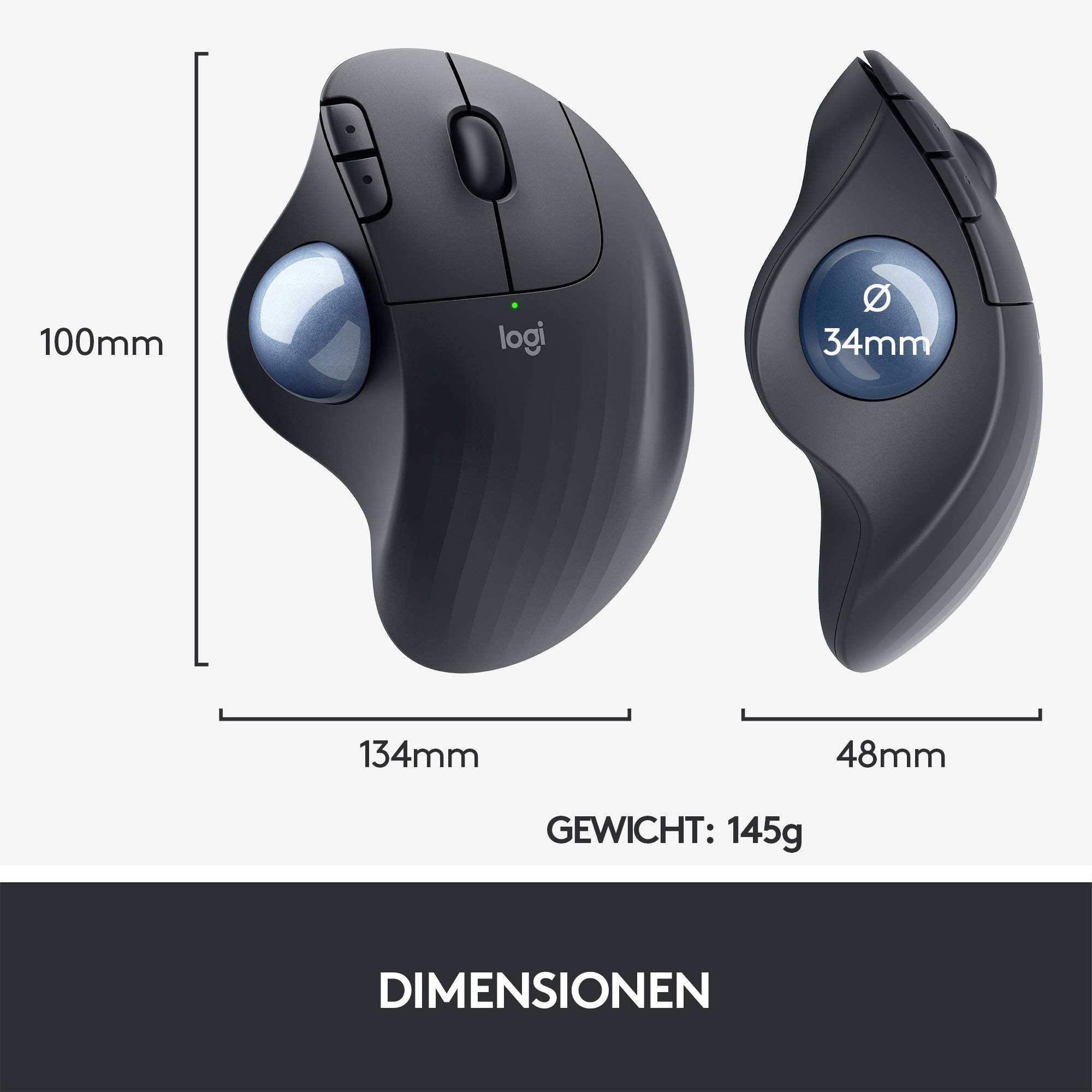 Logitech ERGO M575 Trackball Funk Optisch Schwarz 5 Tasten 2000 dpi Ergonomisch