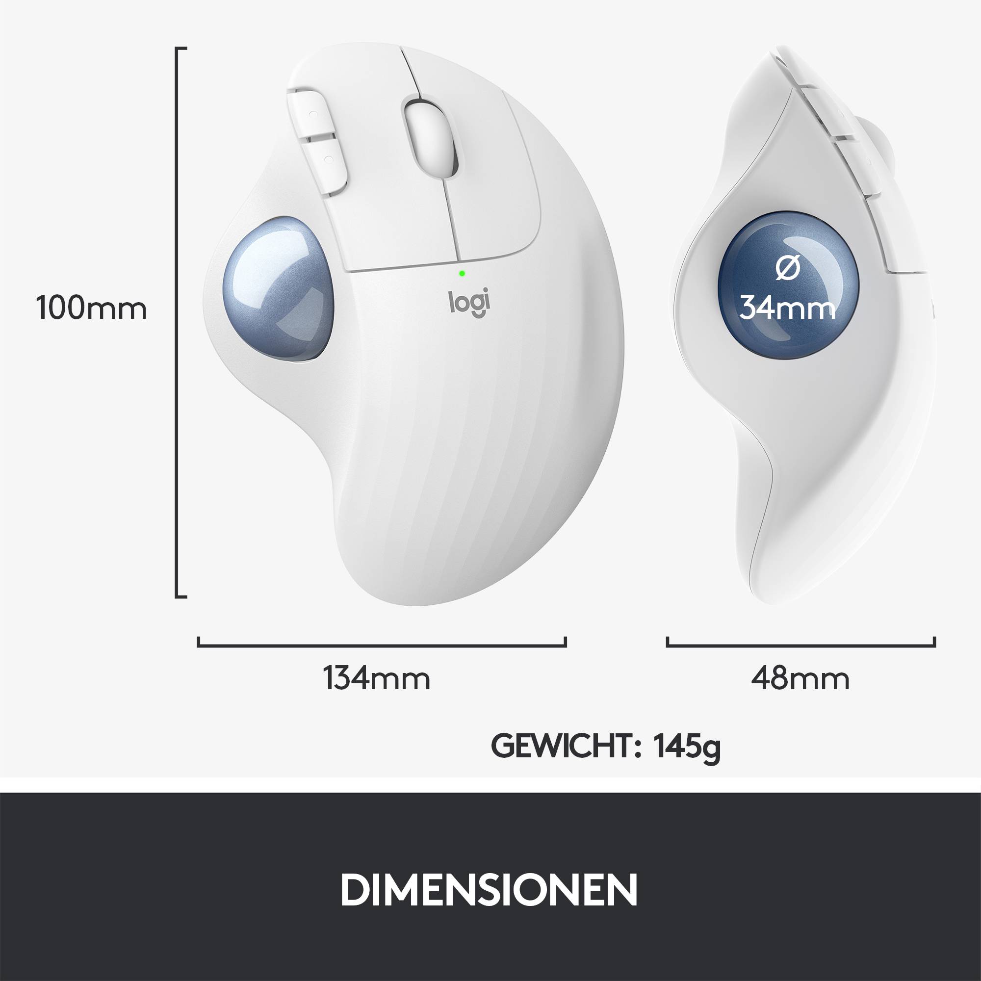 Logitech ERGO M575 Trackball Funk Optisch Weiß 5 Tasten 2000 dpi Ergonomisch