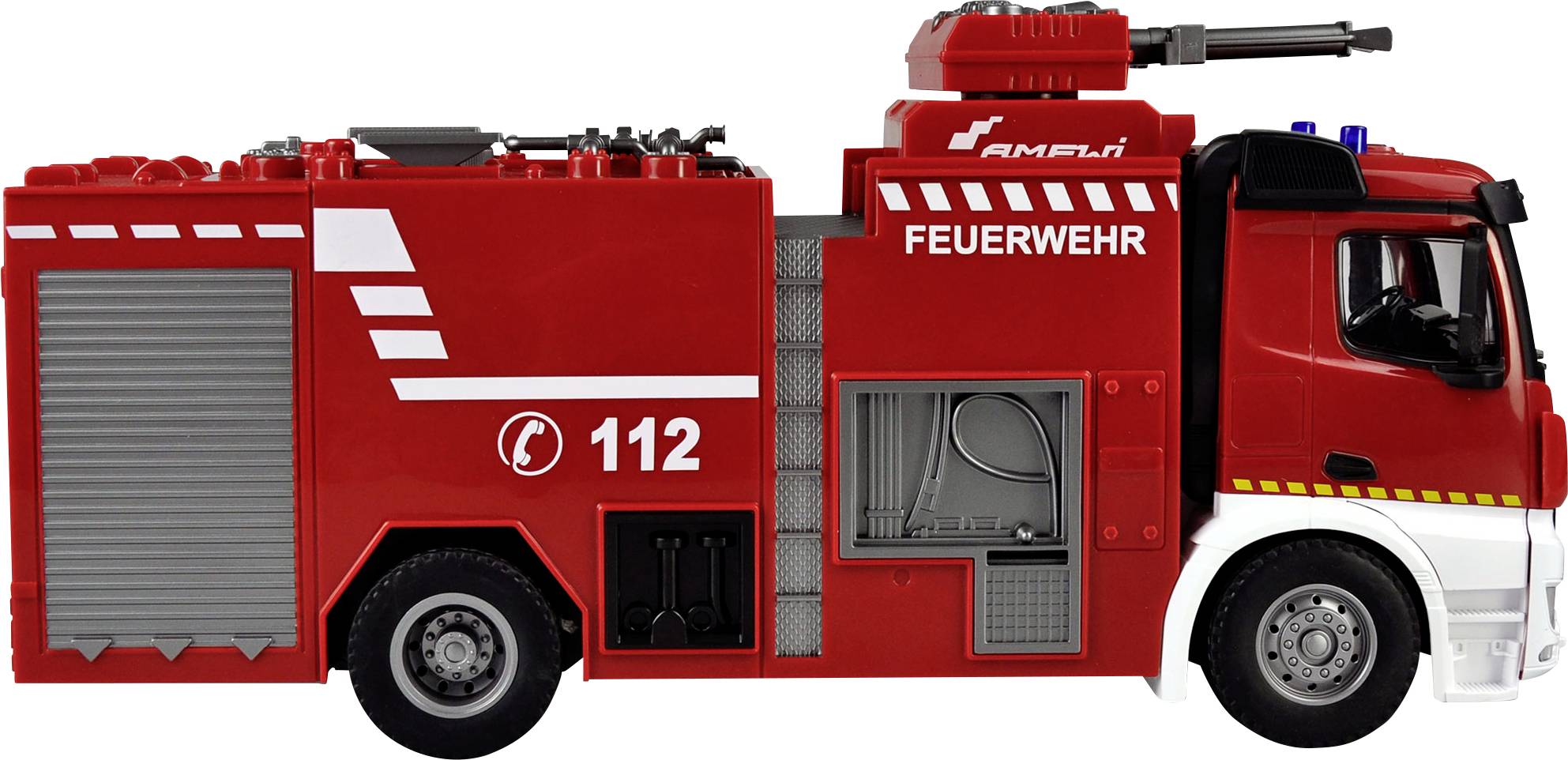 Amewi 22503 Mercedes Benz Feuerwehr-Löschfahrzeug - Lizenzfahrzeug 1:18 RC Modell-LKW 100% RtR inkl. Akku und Ladekabel