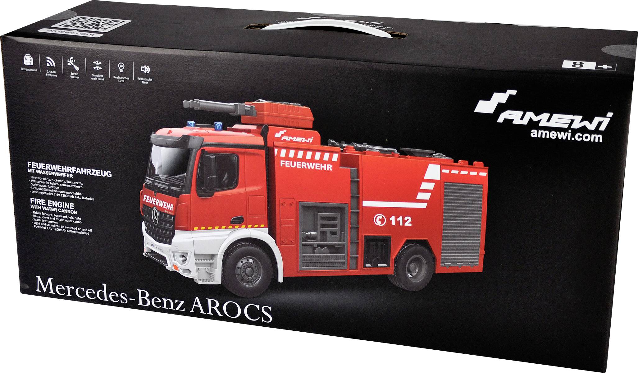 Amewi 22503 Mercedes Benz Feuerwehr-Löschfahrzeug - Lizenzfahrzeug 1:18 RC Modell-LKW 100% RtR inkl. Akku und Ladekabel