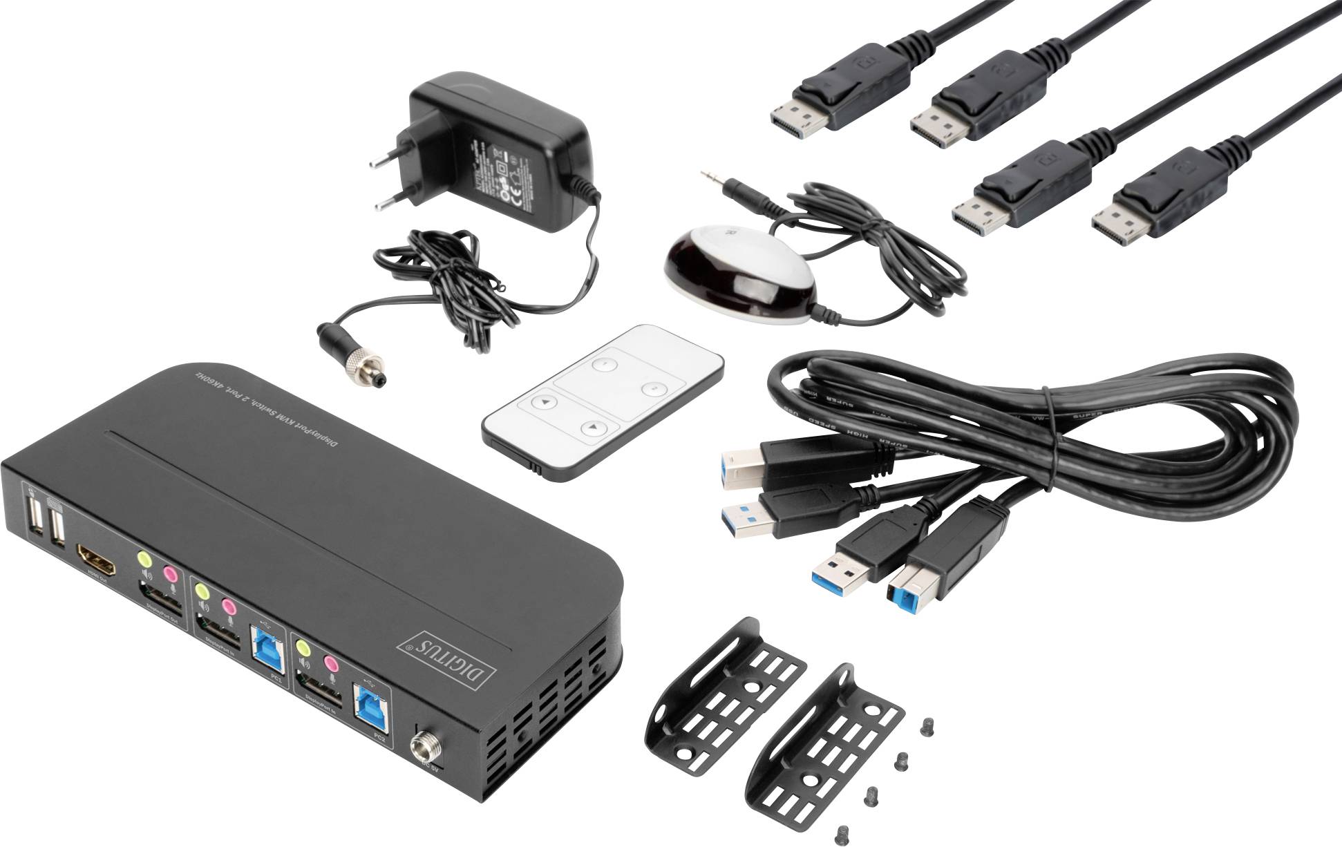 Digitus DS-12850 2+2 Port KVM-Umschalter DisplayPort®, HDMI Fernbedienung, Tastatur 3840 x 2160 Pixel
